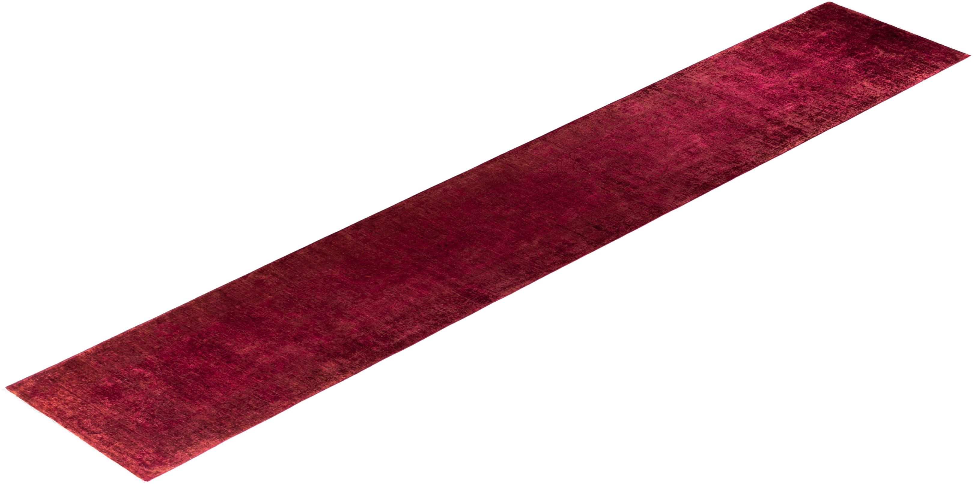 Contemporary Vibrance Hand Knotted Wool Red Runner For Sale 4