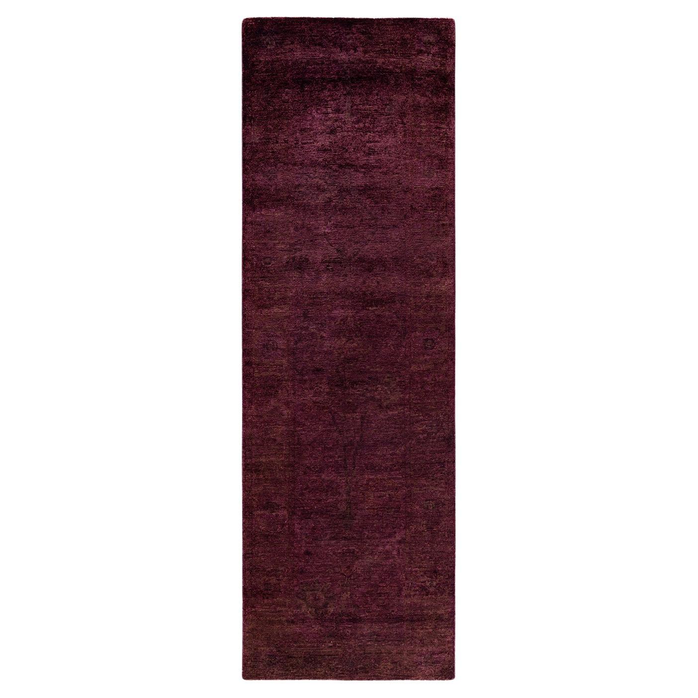 Contemporary Vibrance Hand Knotted Wool Red Runner For Sale