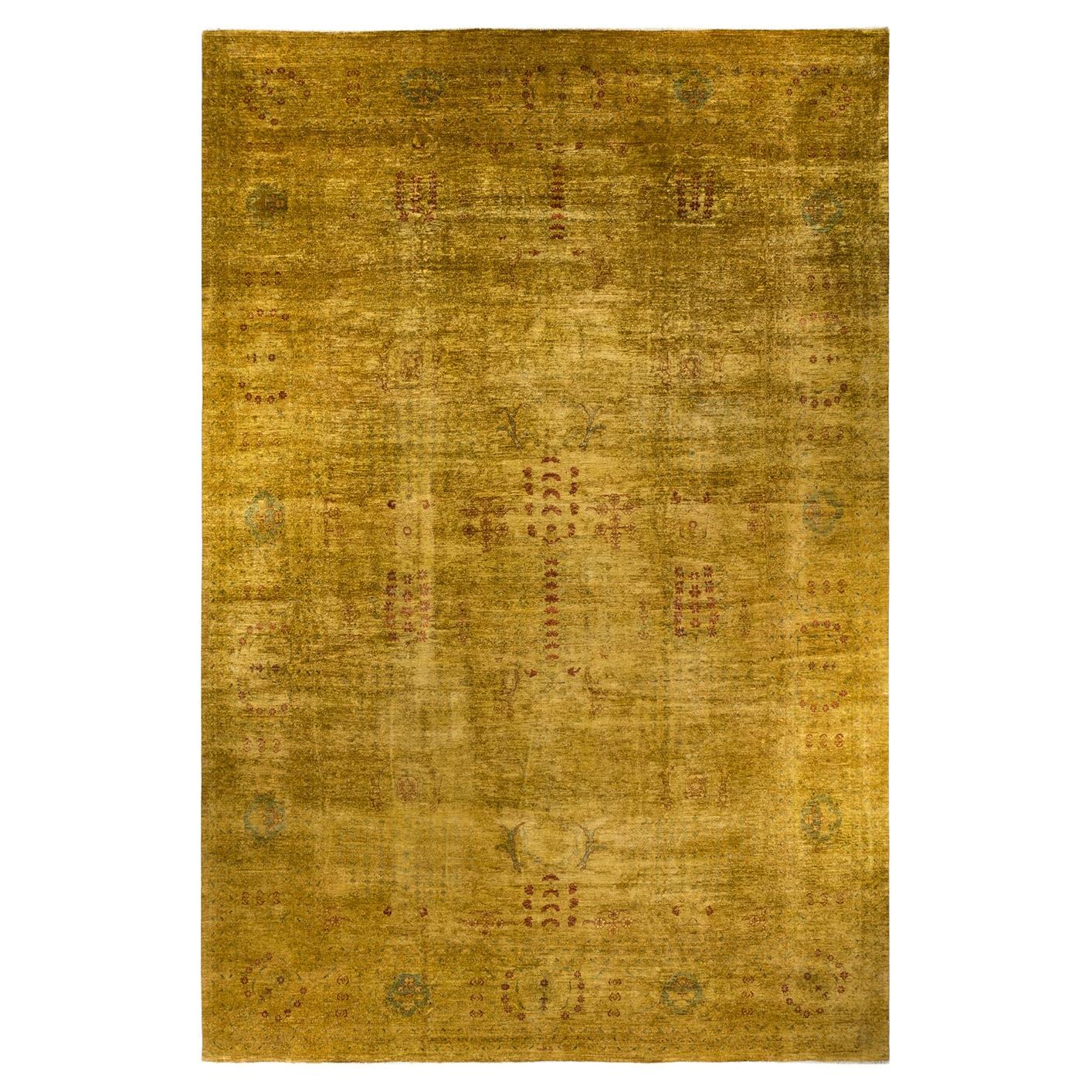 Contemporary Vibrance Hand Knotted Wool Yellow Area Rug For Sale