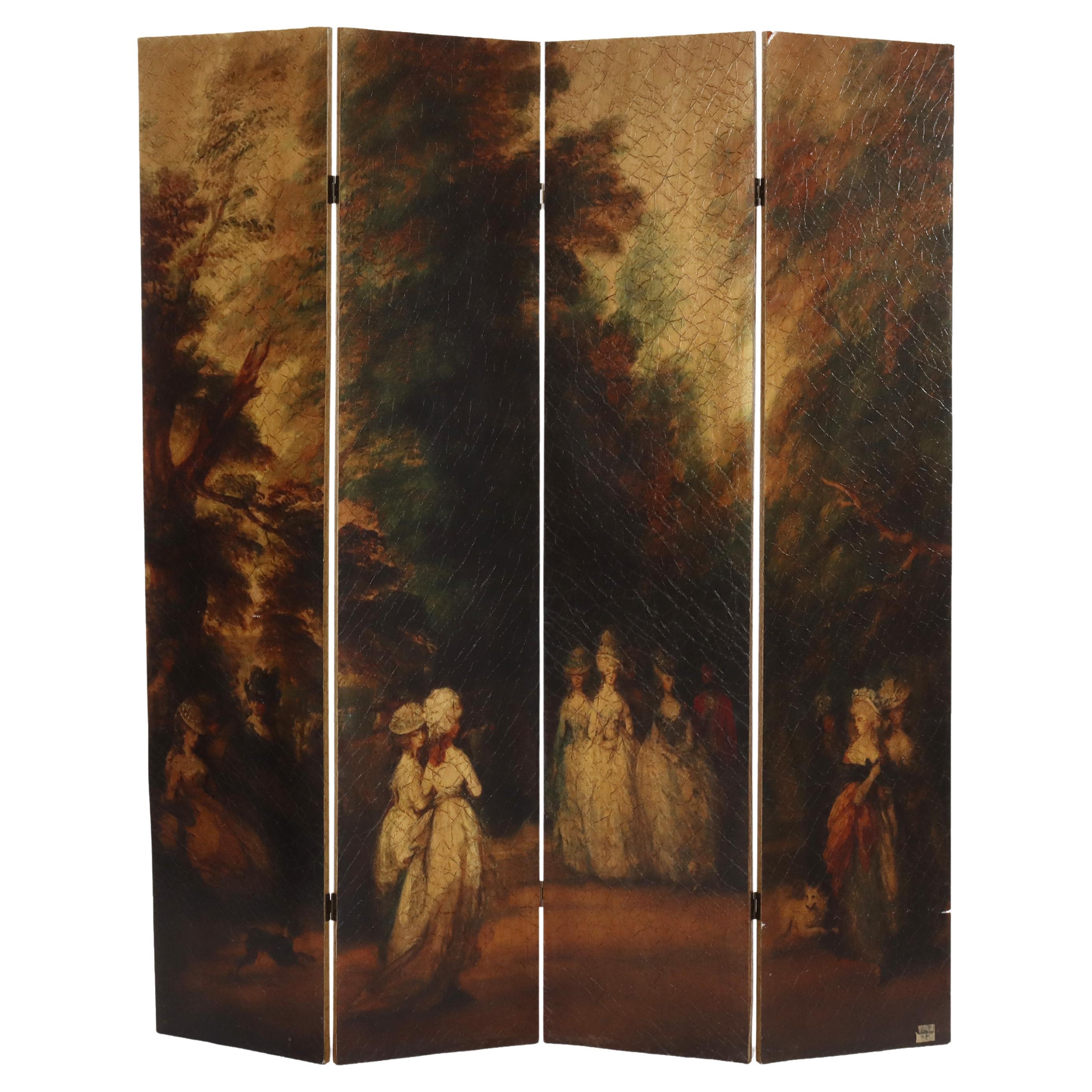 Contemporary Victorian Style Four Panel Dressing Screen 20thC