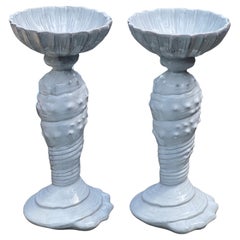 Contemporary Vietri "Incanto Mare" Italian Stoneware Candle Holders, a Pair