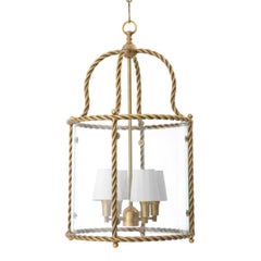 Contemporary Vintage Brass and Glass Lantern Pendant Light