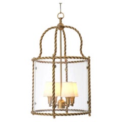Contemporary Vintage Brass and Glass Lantern Pendant Light