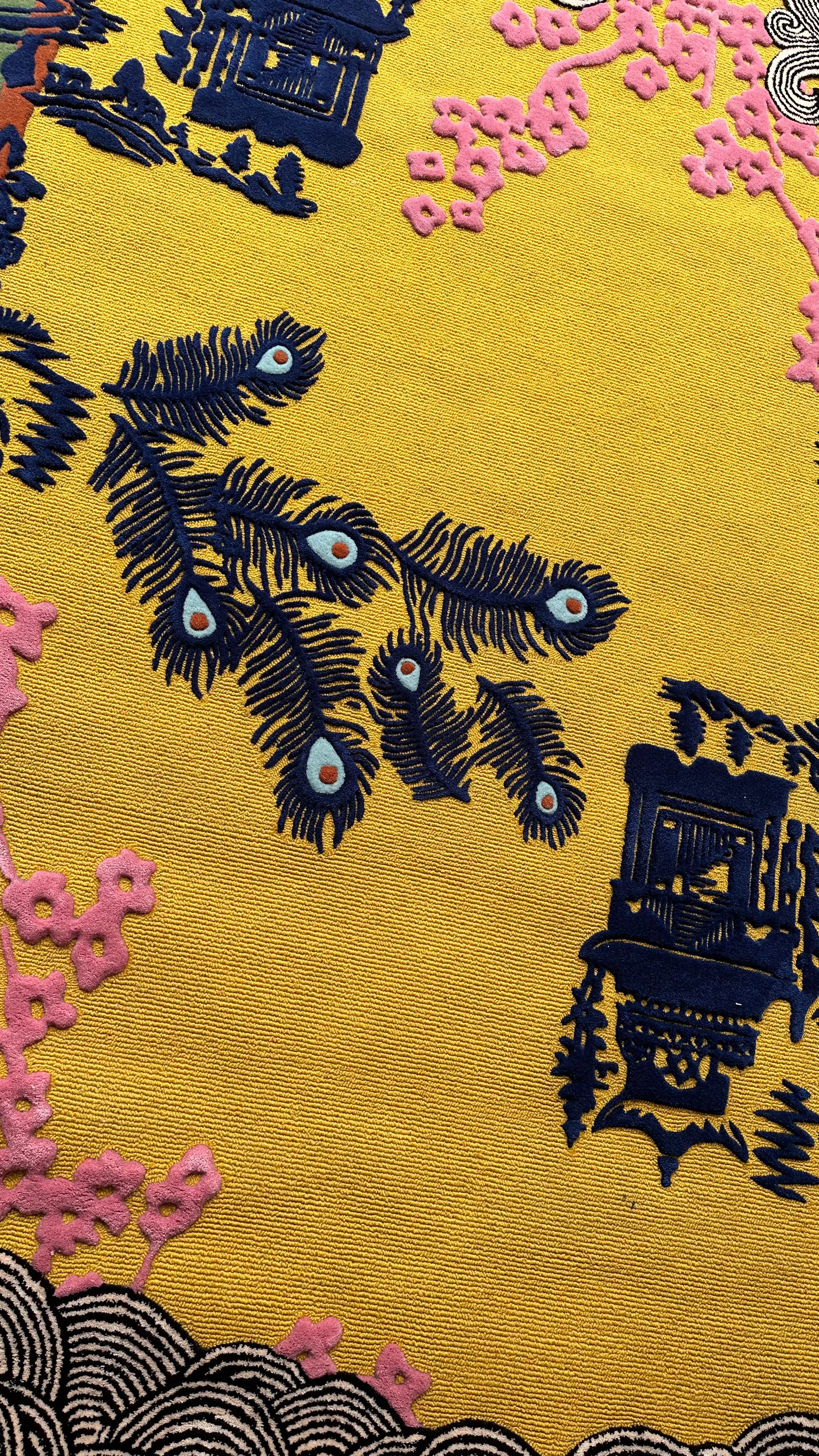 Contemporary Vintage Japanese Ancient Style with Mustard Colours Teppich von Rag Home im Zustand „Neu“ im Angebot in Jakarta Selatan, ID