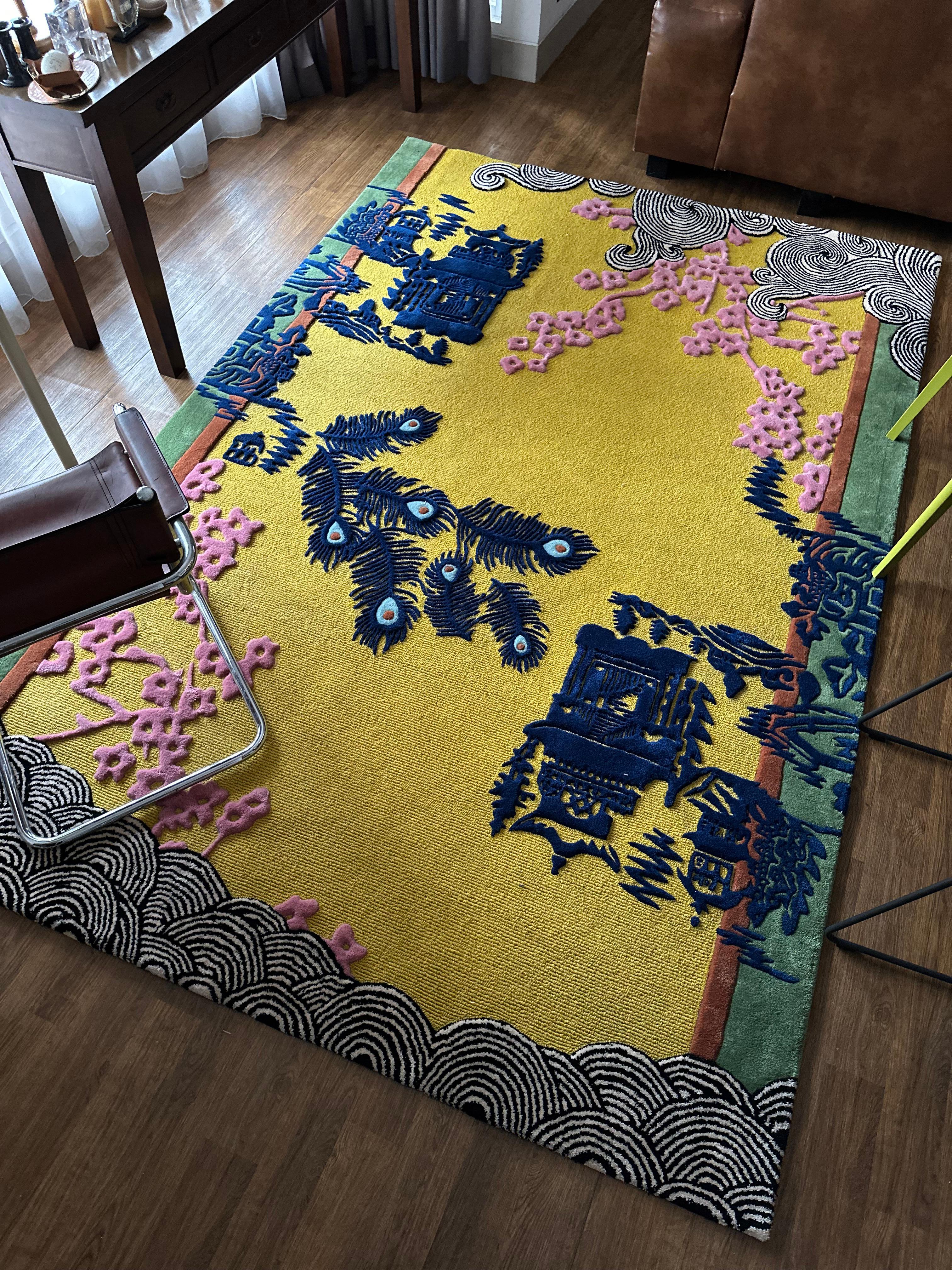 Contemporary Vintage Japanese Ancient Style with Mustard Colours Rug by Rag Home For Sale 1