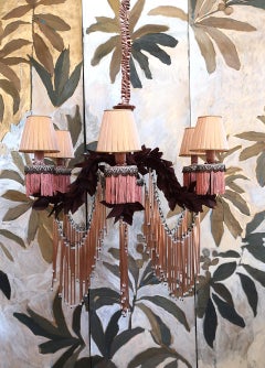 Contemporary Vintage Jokes Chandelier Fabric Glass Velvet Fringe Pink Beige