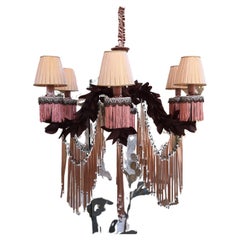 Lampadario contemporaneo Vintage Jokes Tessuto Vetro Velluto Frangia Rosa Beige