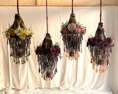 Contemporary Vintage Jokes Romantic Chandelier Glass Fabric Purple Aqua Green