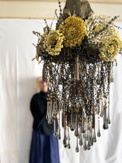 Contemporary Vintage Jokes Romantic Chandelier Glass Fabric Sequins Yellow Green