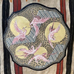 Contemporary Vintage Jokes Side Table Wood Fabric Black Pink Animalier