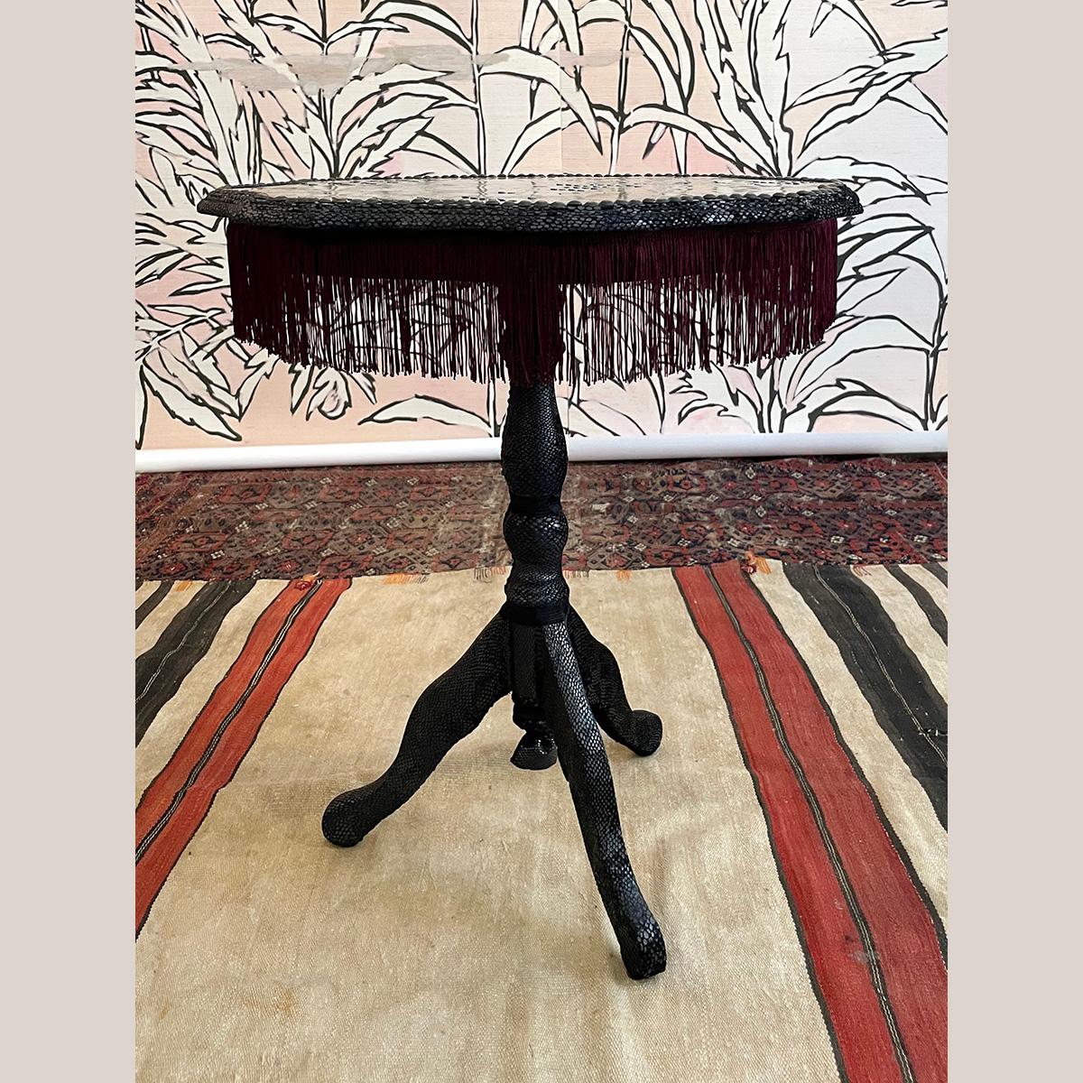 Modern Contemporary Vintage Jokes Side Table Wood Fabric Black Pink Animalier For Sale