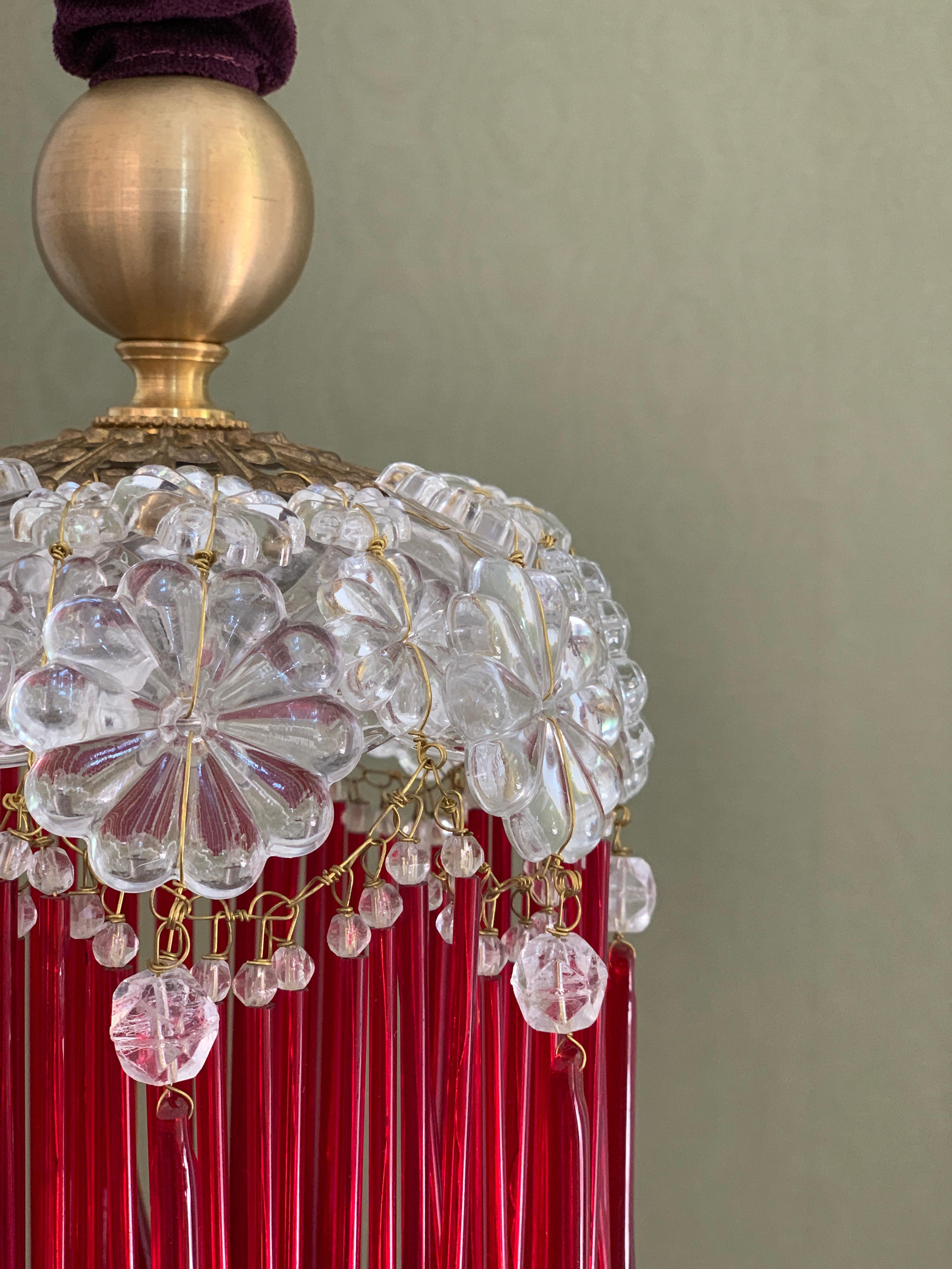 Modern Contemporary Vintage Jokes Suspension Lamp Glass Velvet Brass Red Gold For Sale