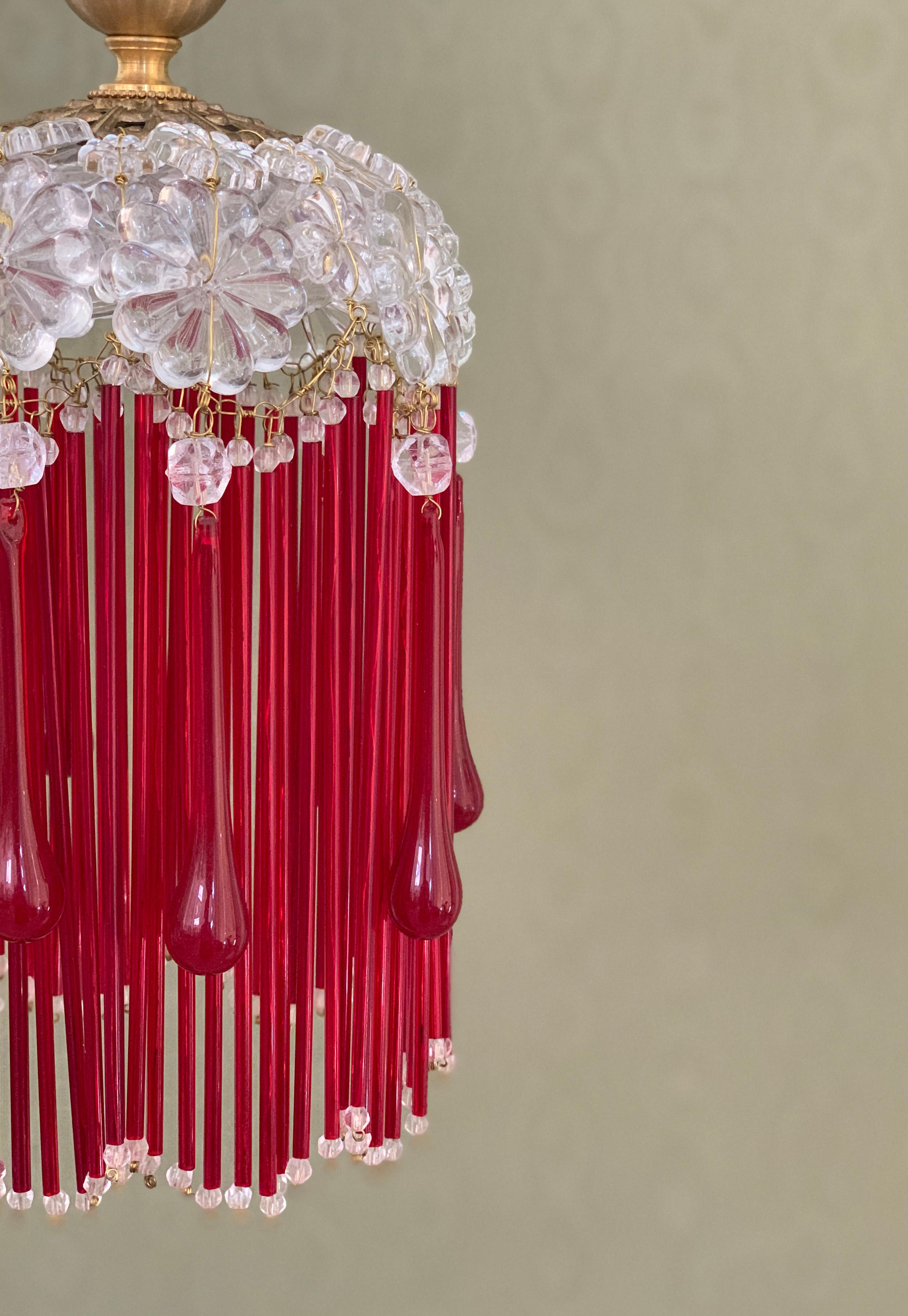 Lámpara de Suspensión Contemporánea Vintage Bromas Vidrio Terciopelo Latón Rojo Oro Siglo XXI y contemporáneo en venta