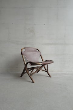 Contemporary Vintage Lounge chair in bamboo and brown leather
