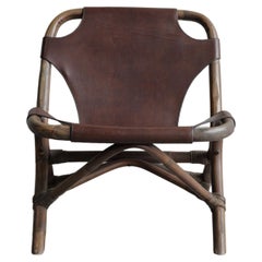 Contemporary Vintage Lounge chair in bamboo and brown leather