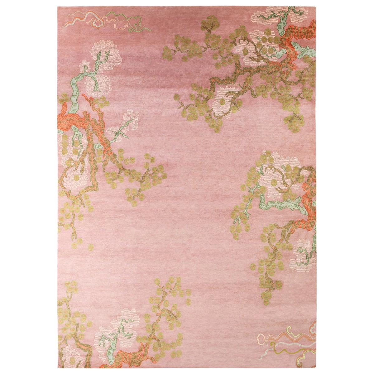Contemporary Violet Botanical Silk Area Rug For Sale at 1stDibs