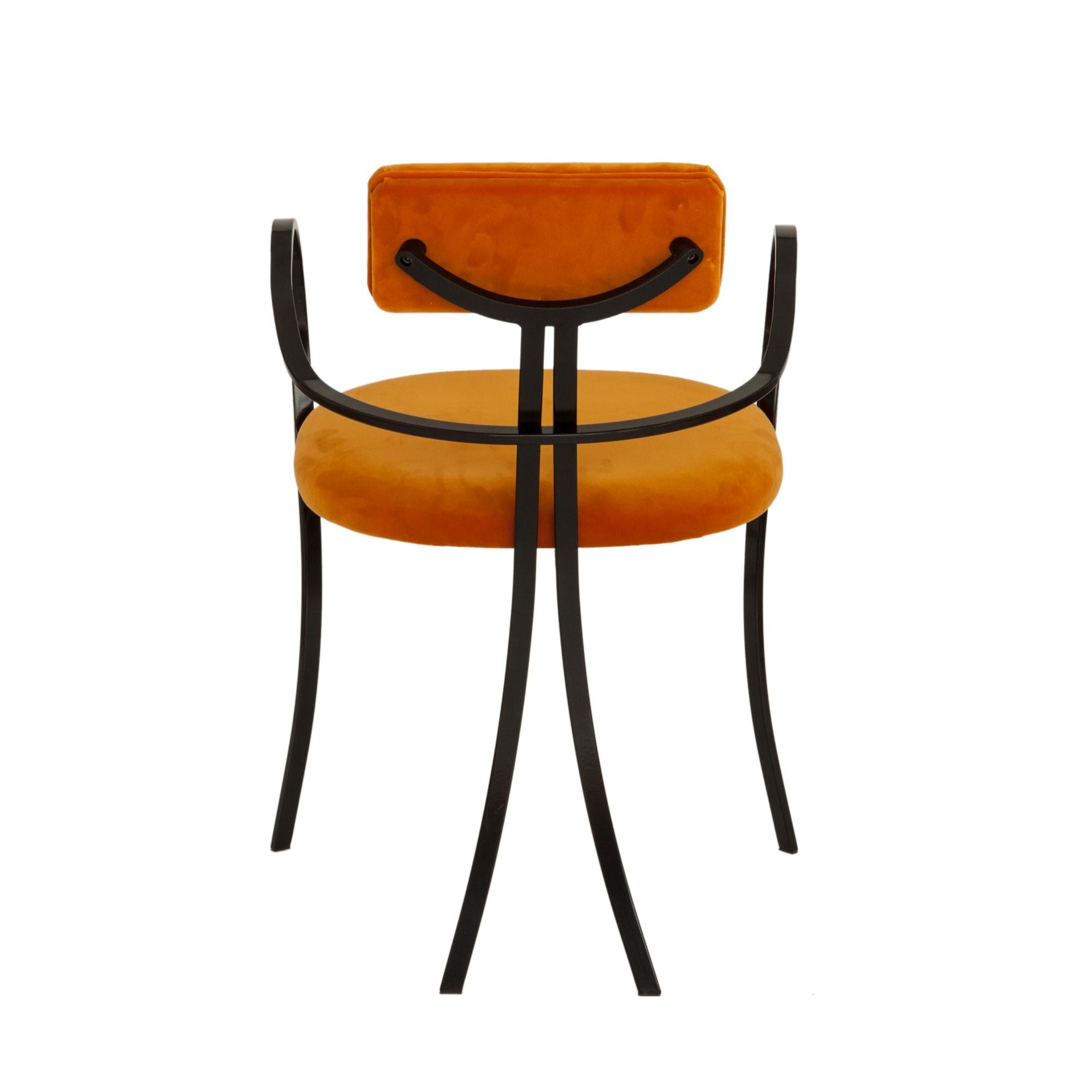 Italian Contemporary Violet Chair with Velvet Seat and Seatback in Orange Color For Sale
