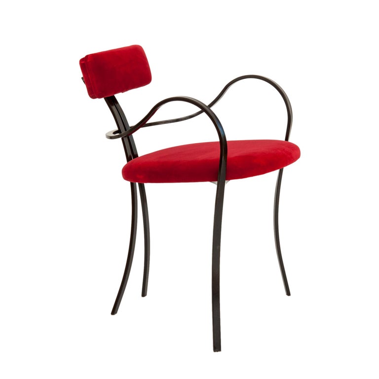 Contemporary Violet Chair with Velvet Seat and Seatback in Red Color