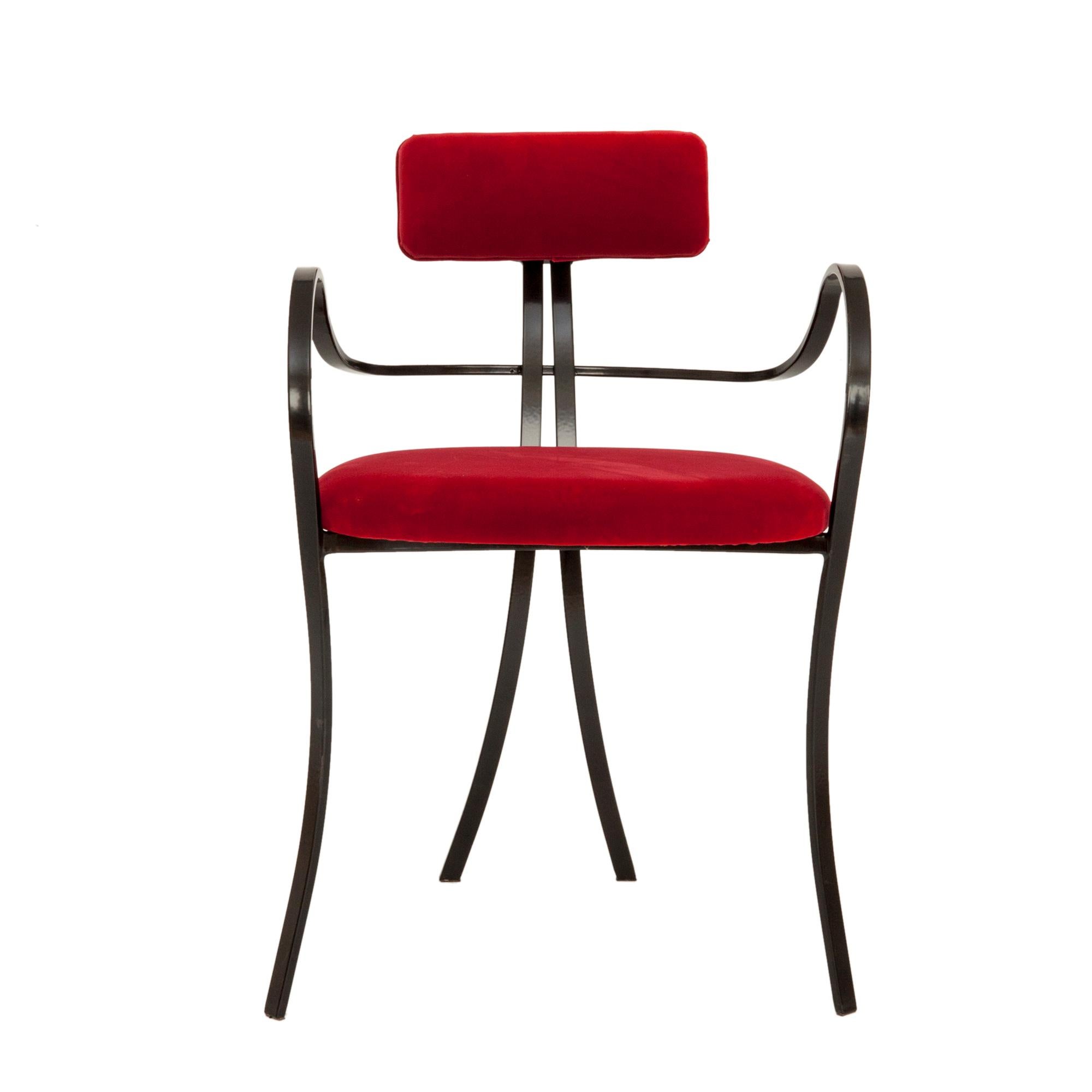 Contemporary Violet Chair with Velvet Seat and Seatback in Red Color For Sale