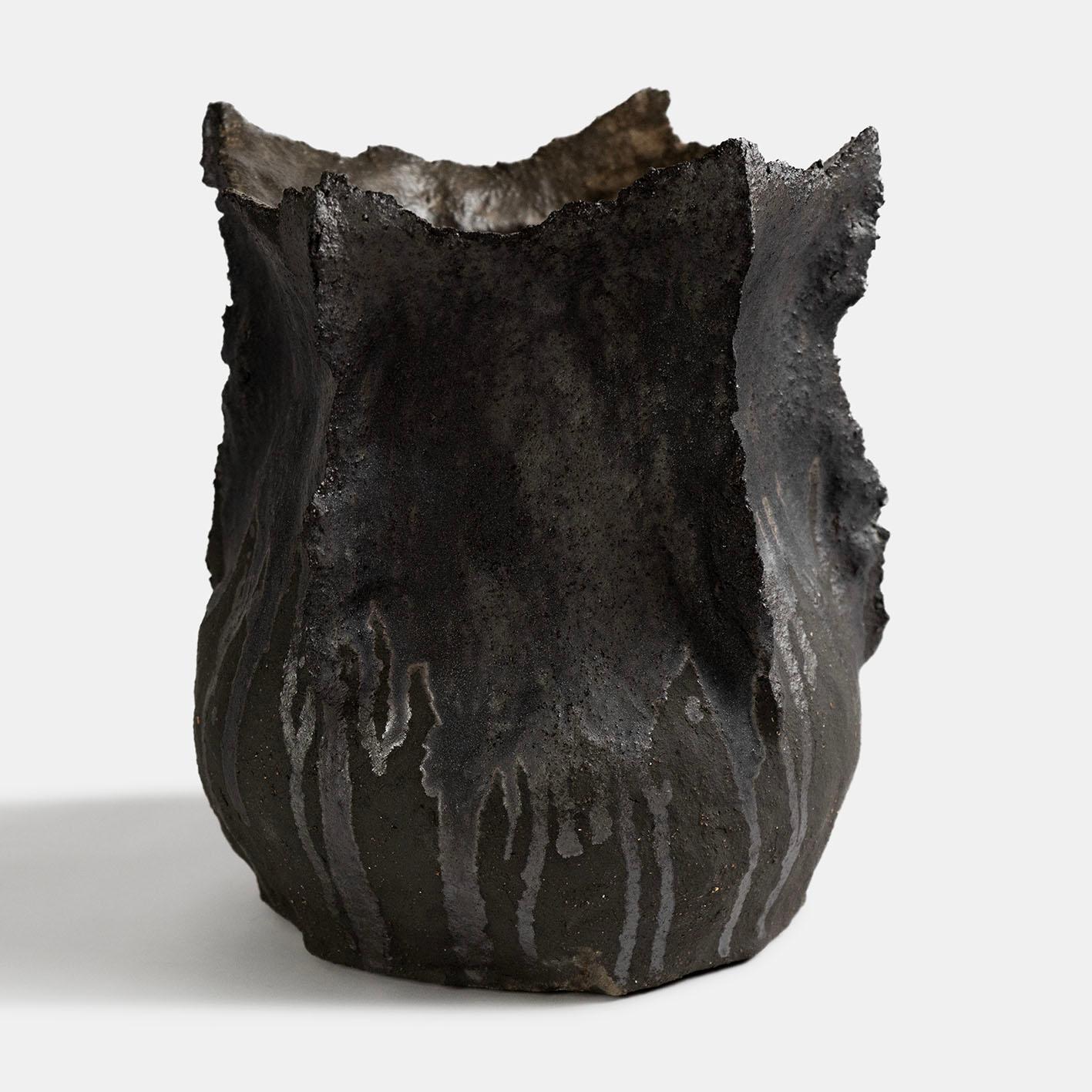 Hand-Crafted Contemporary Vocanic Clay V-1380 KUWABATA Series Vessel For Sale