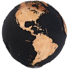 Contemporary Volcanic Sand Wooden Globe with Hammered Skin Texture Finish, 20cm