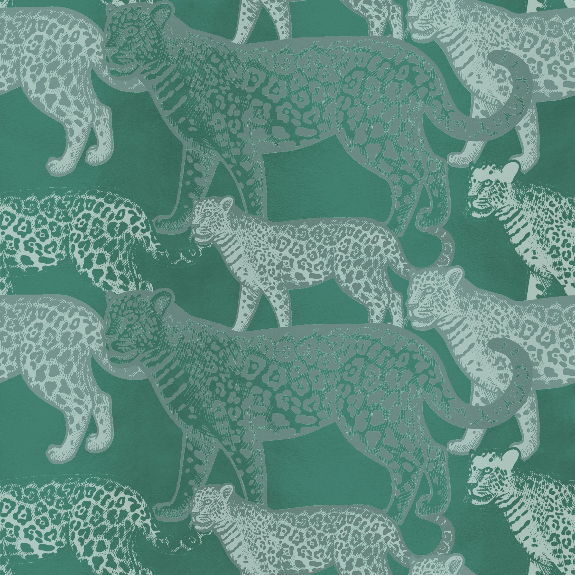 italien Panneau de soie contemporain sur les léopards en liberté en vente