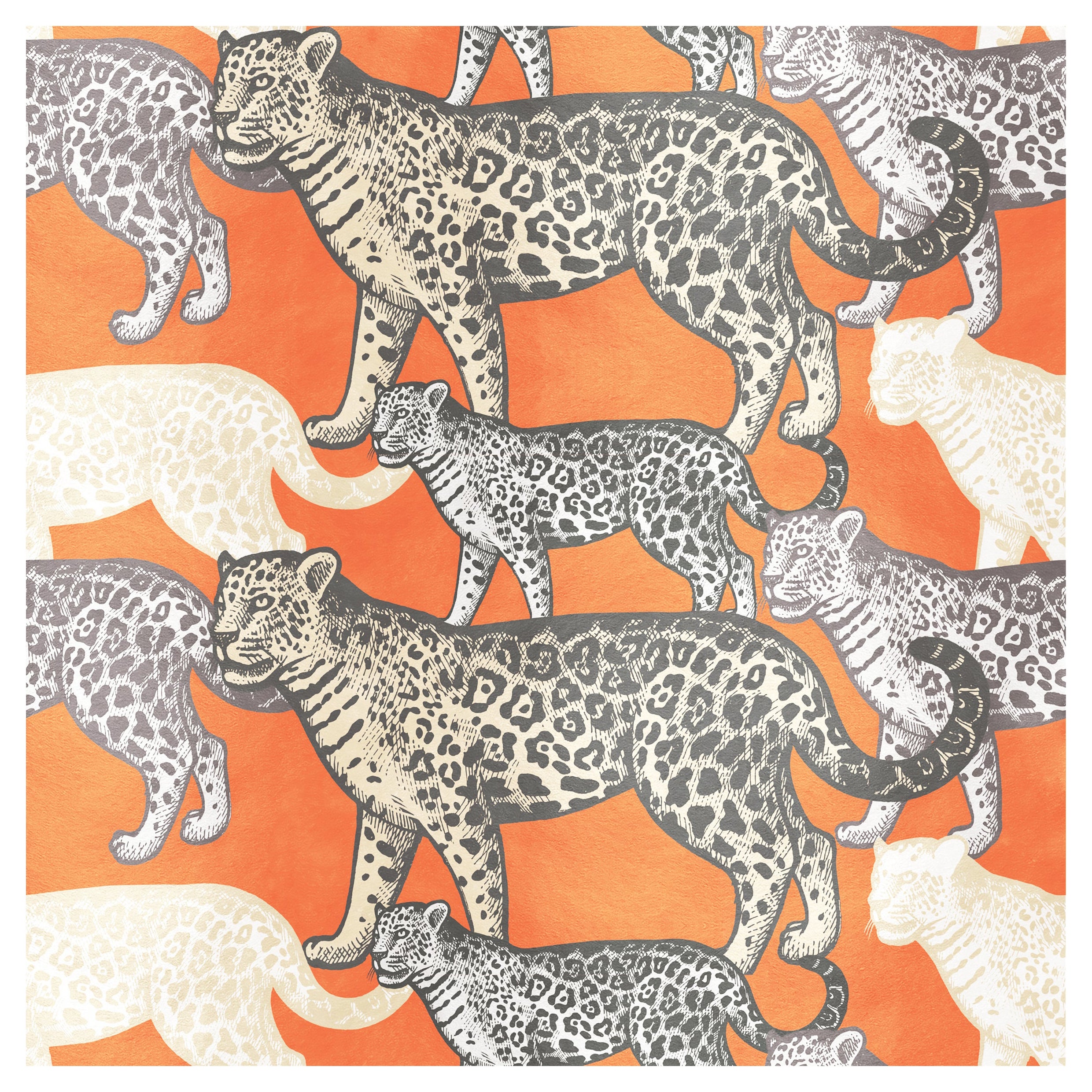 Contemporary Walking Leopards Silk Panel