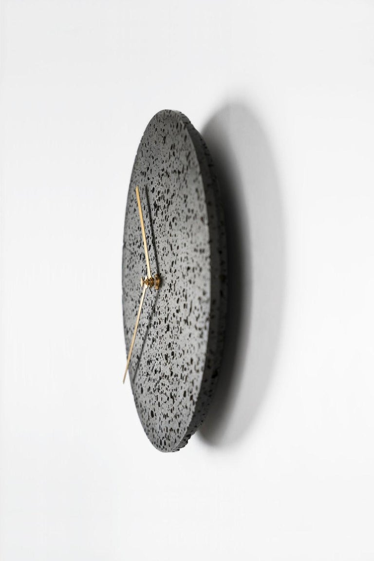 Industrial Contemporary Wall Clock 'Moment' in Black Lava Stone For Sale