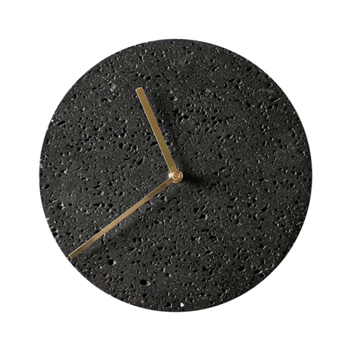 Contemporary Wall Clock 'Moment' in Black Lava Stone