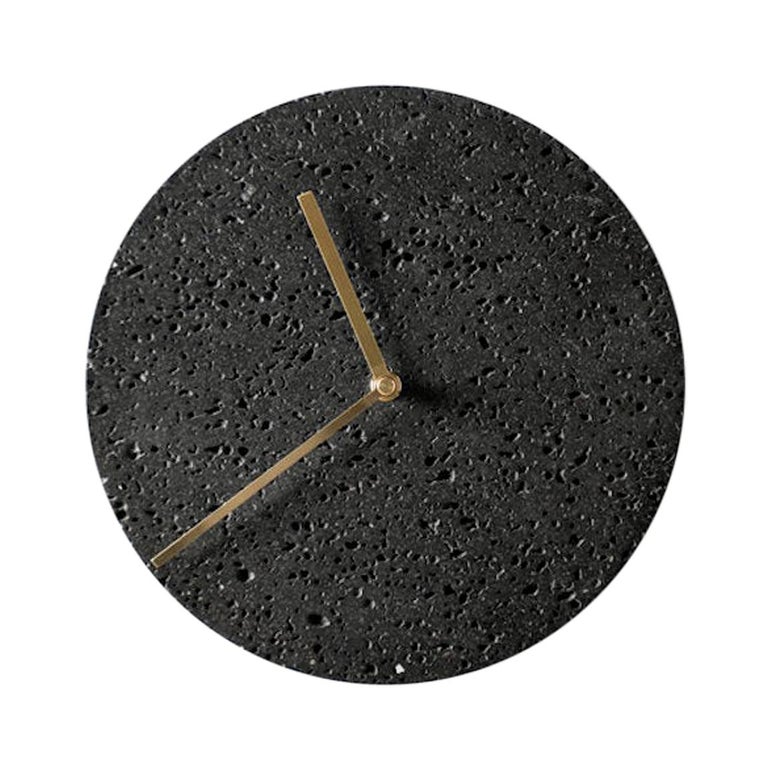 Contemporary Wall Clock 'Moment' in Black Lava Stone For Sale