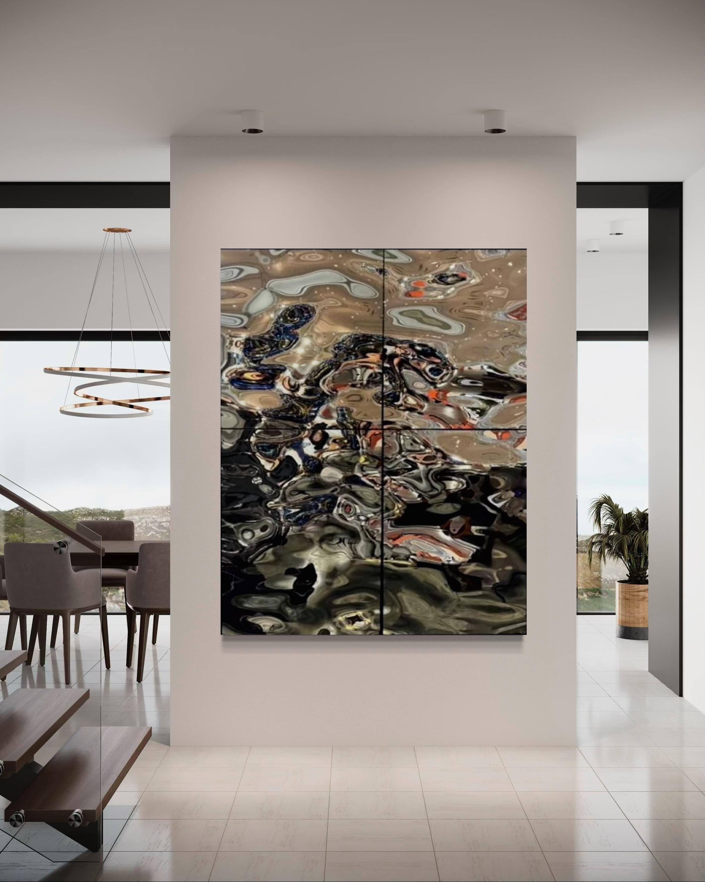 Zeitgenössisch  Wanddekoration Aqua High Wave Komposition aus 4 Paneelen (Moderne) im Angebot