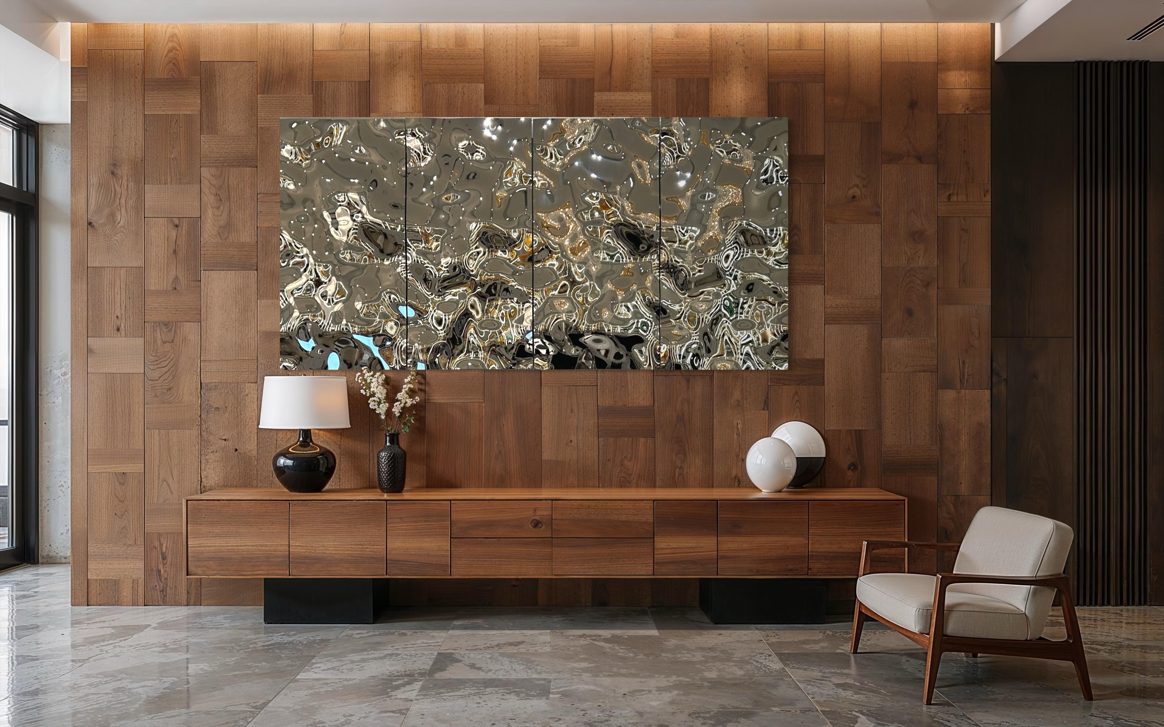 Zeitgenössisch  Wanddekoration Aqua High Wave Komposition aus 4 Paneelen (Moderne) im Angebot