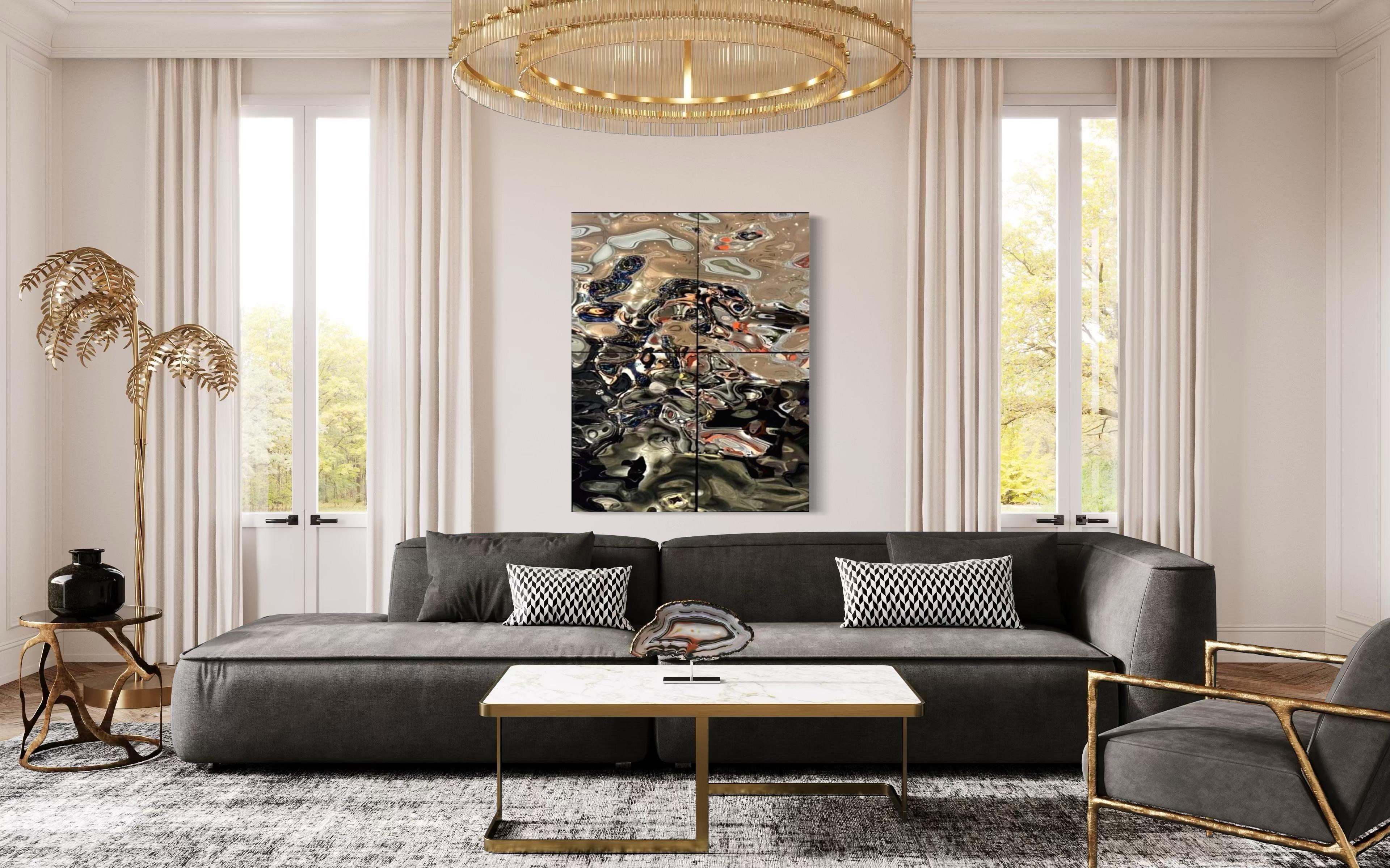 Zeitgenössisch  Wanddekoration Aqua High Wave Komposition aus 4 Paneelen (Handgefertigt) im Angebot