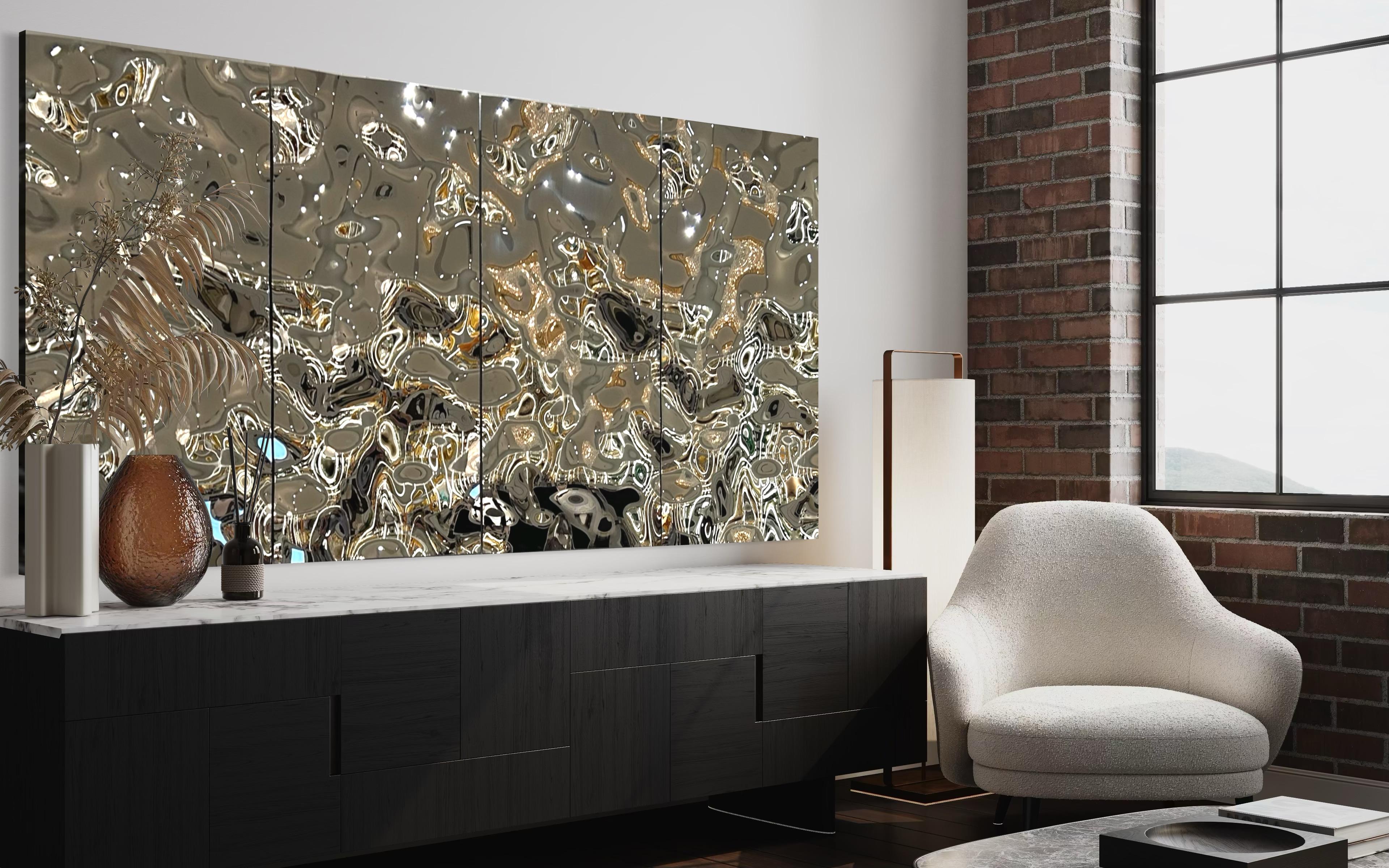 Zeitgenössisch  Wanddekoration Aqua High Wave Komposition aus 4 Paneelen (Handgefertigt) im Angebot