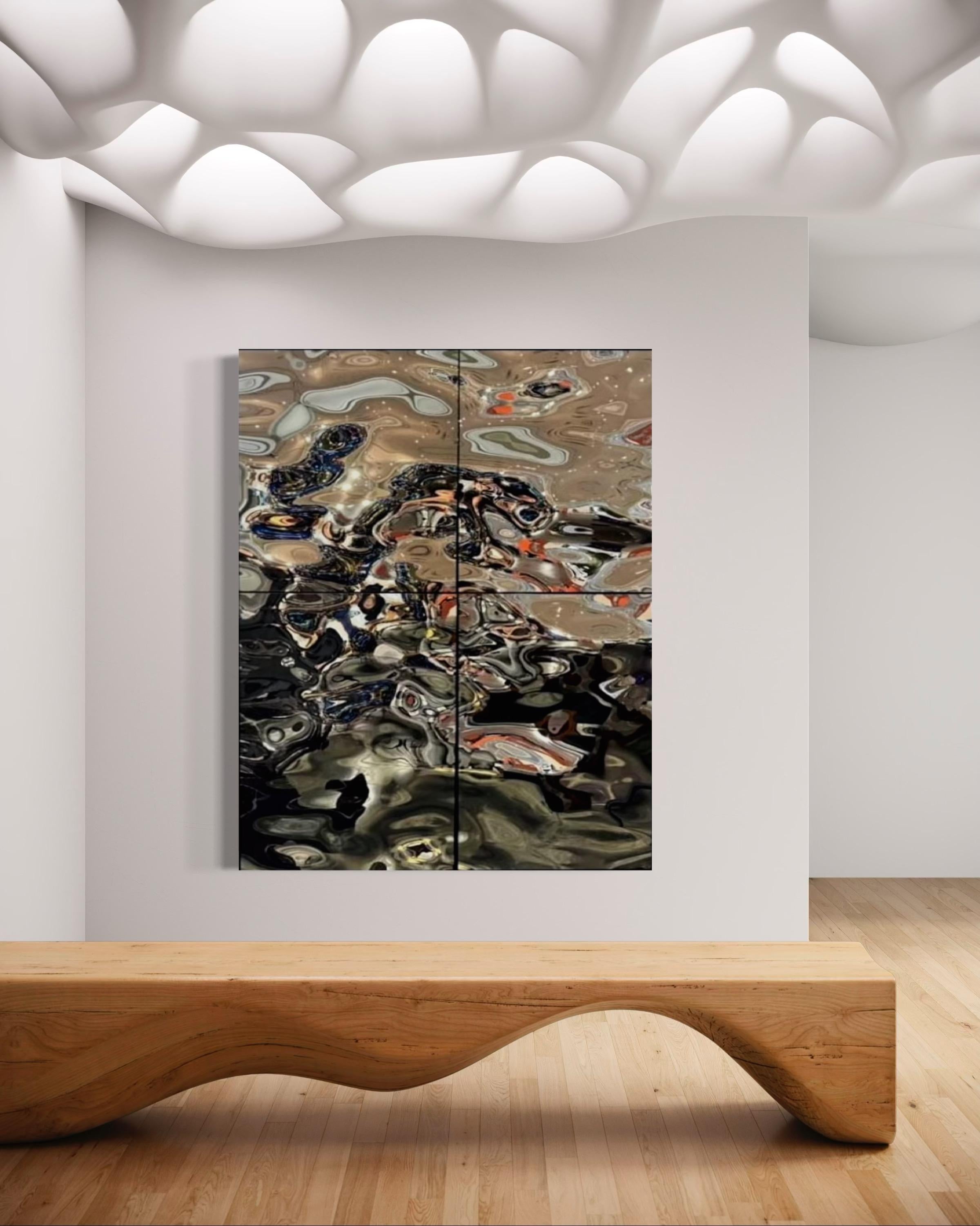 Zeitgenössisch  Wanddekoration Aqua High Wave Komposition aus 4 Paneelen (21. Jahrhundert und zeitgenössisch) im Angebot