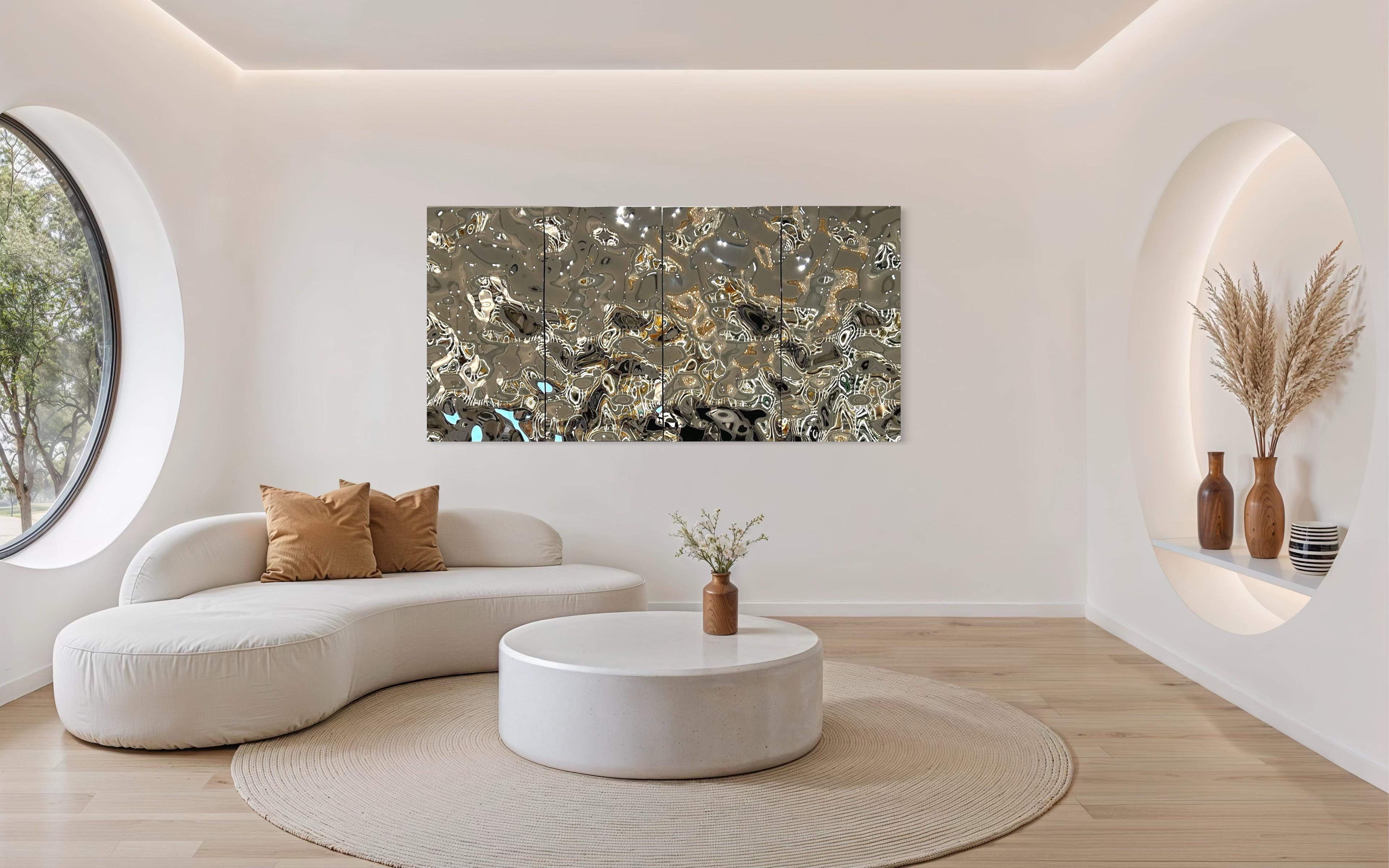 Zeitgenössisch  Wanddekoration Aqua High Wave Komposition aus 4 Paneelen (21. Jahrhundert und zeitgenössisch) im Angebot