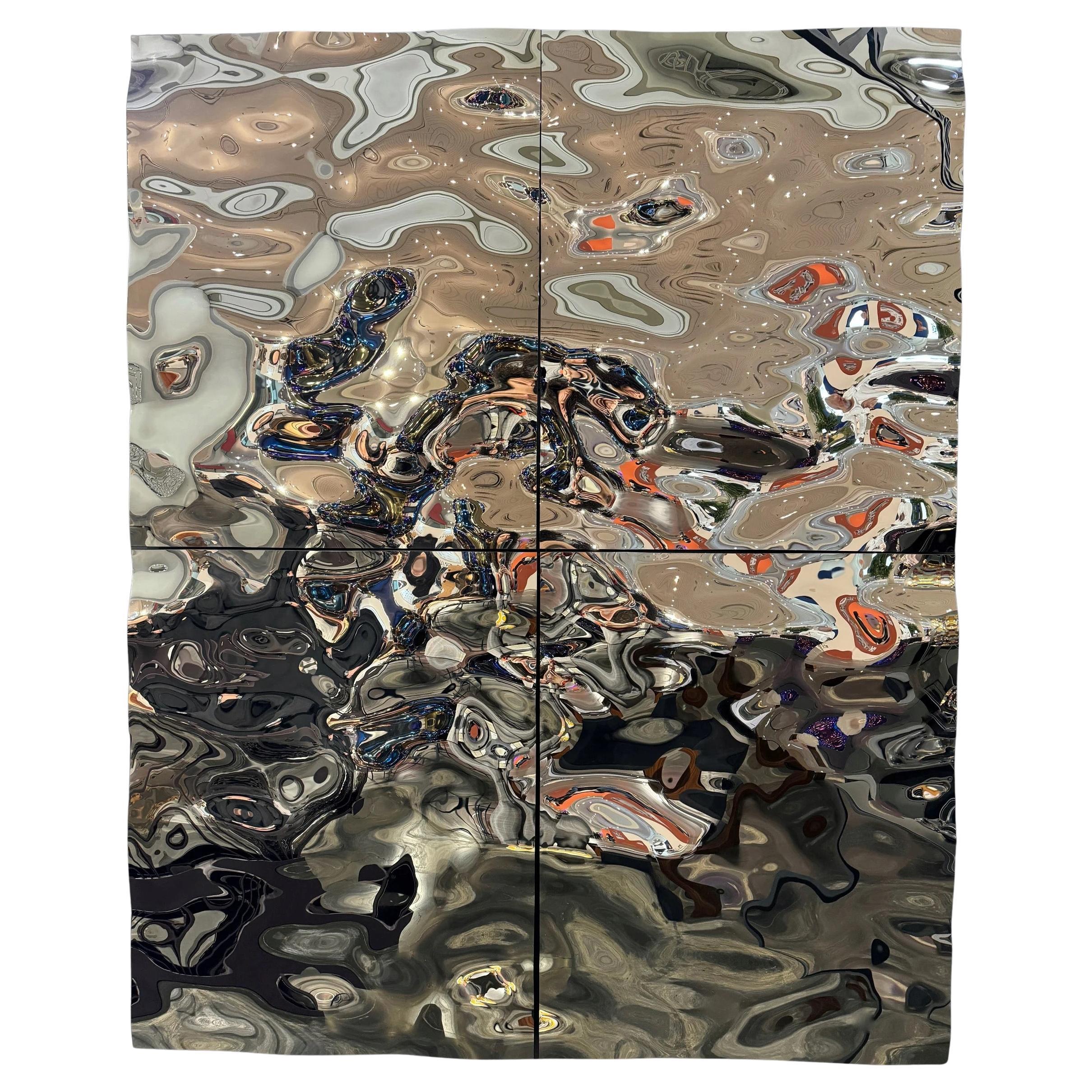 Zeitgenössisch Wanddekoration Aqua High Wave Komposition aus 4 Paneelen