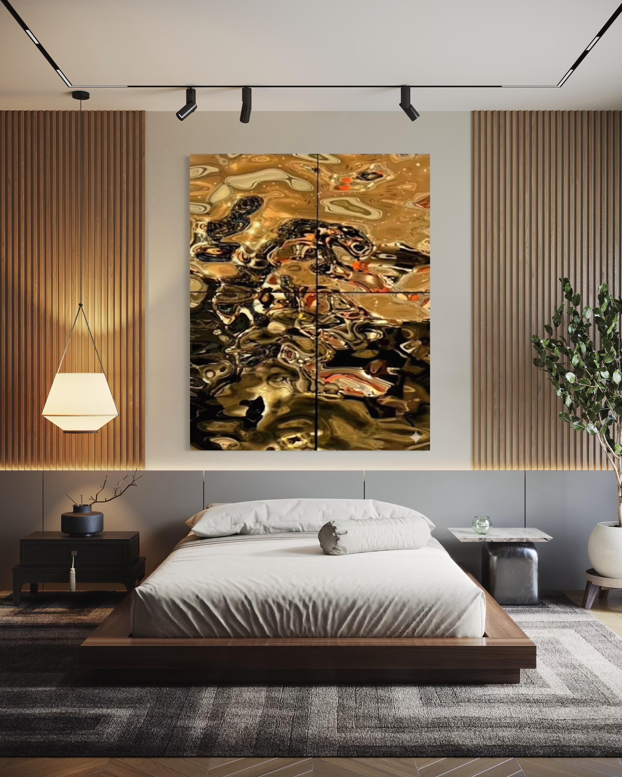 Zeitgenössisch  Wanddekoration Aqua High Wave Gold Zusammenstellung von 4 Paneelen (Ukrainisch) im Angebot