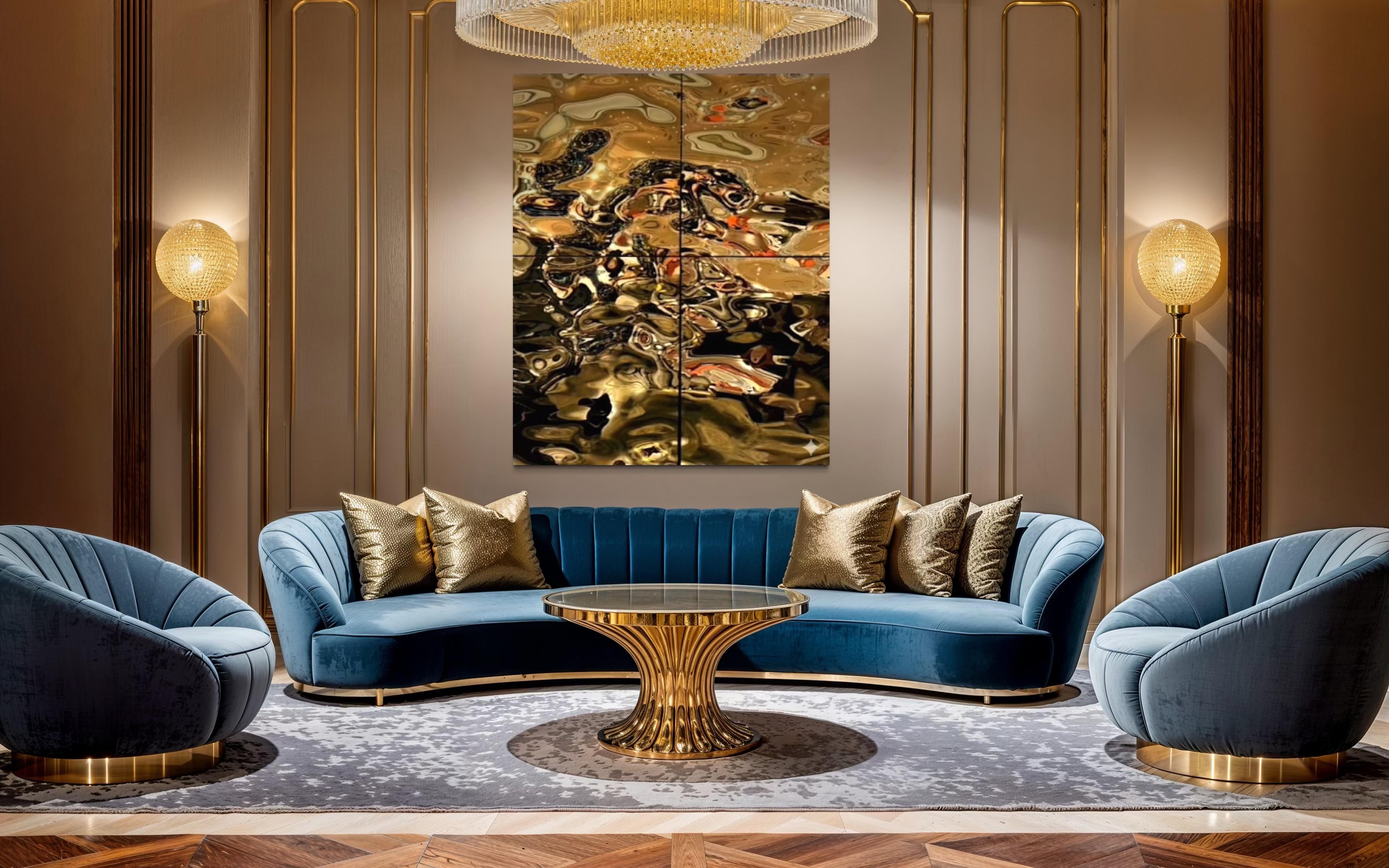 Zeitgenössisch  Wanddekoration Aqua High Wave Gold Zusammenstellung von 4 Paneelen im Zustand „Neu“ im Angebot in West Hollywood, CA