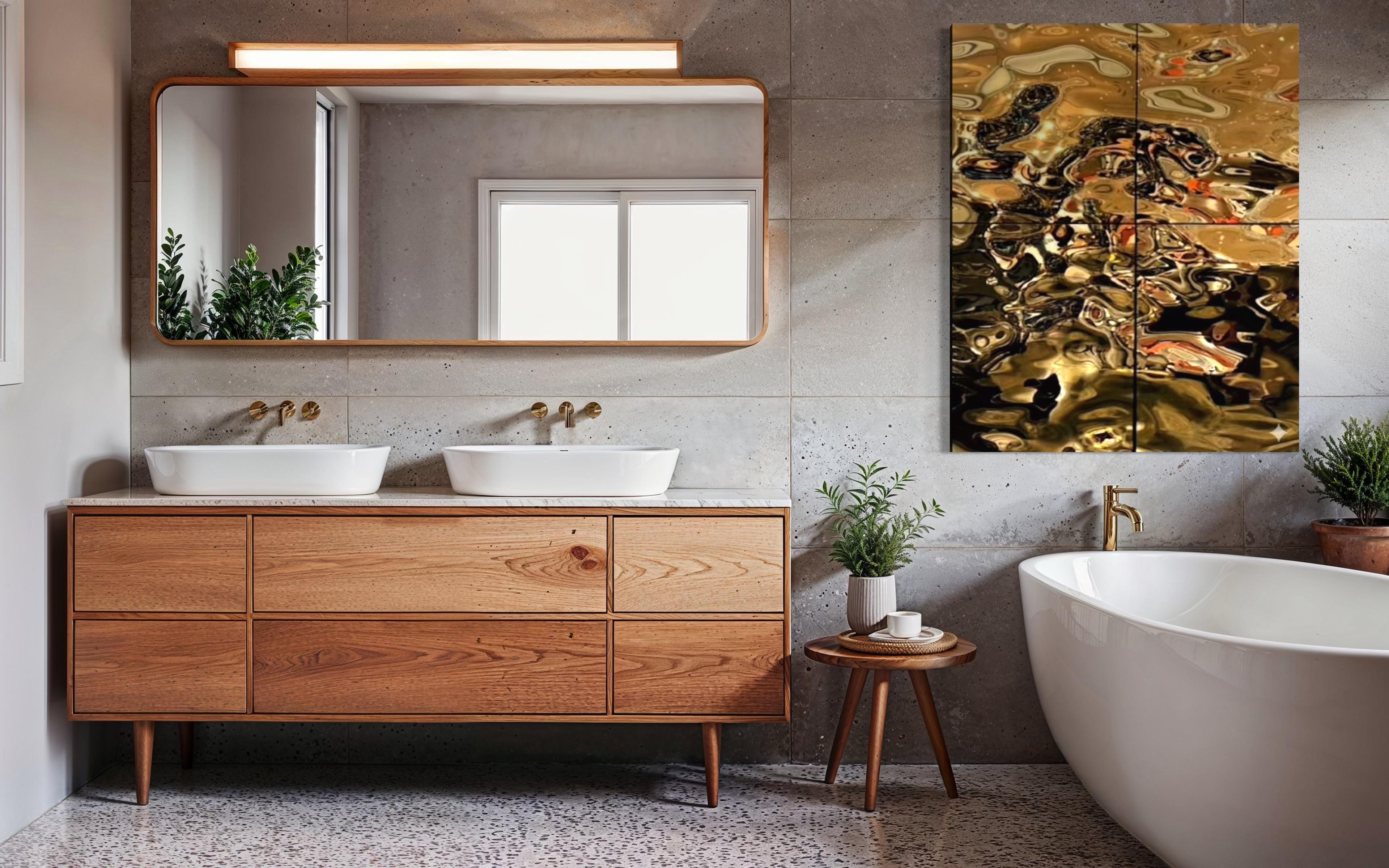 Zeitgenössisch  Wanddekoration Aqua High Wave Gold Zusammenstellung von 4 Paneelen (21. Jahrhundert und zeitgenössisch) im Angebot