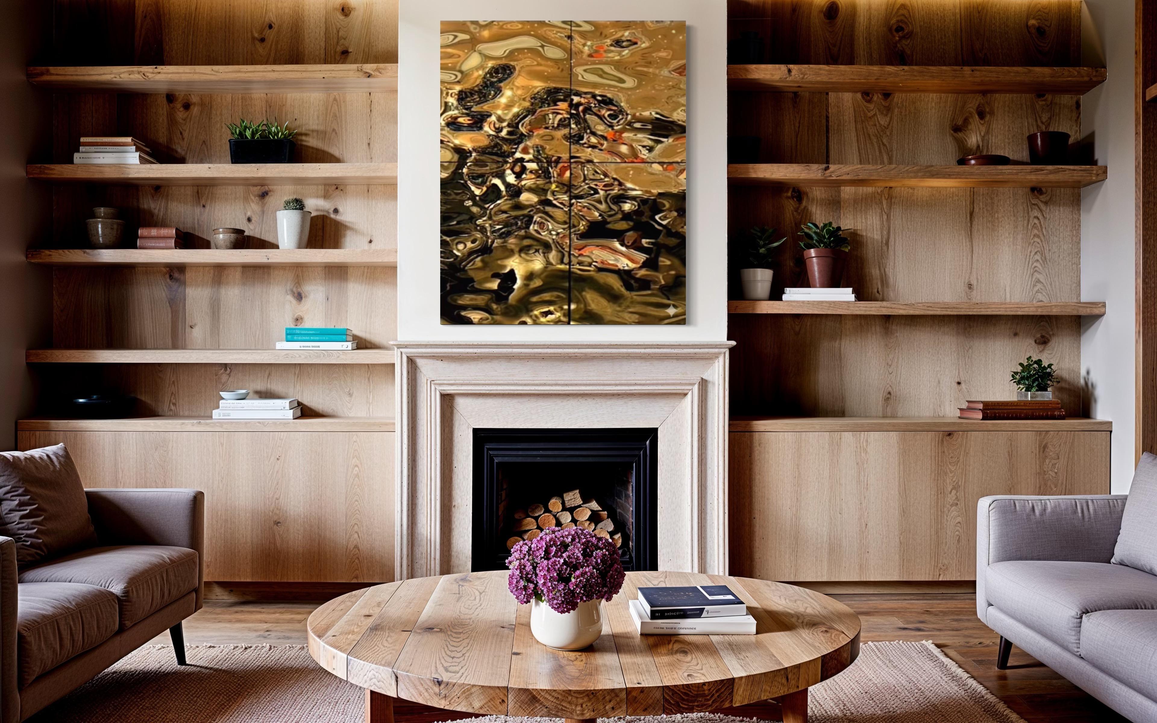 Zeitgenössisch  Wanddekoration Aqua High Wave Gold Zusammenstellung von 4 Paneelen im Angebot 1