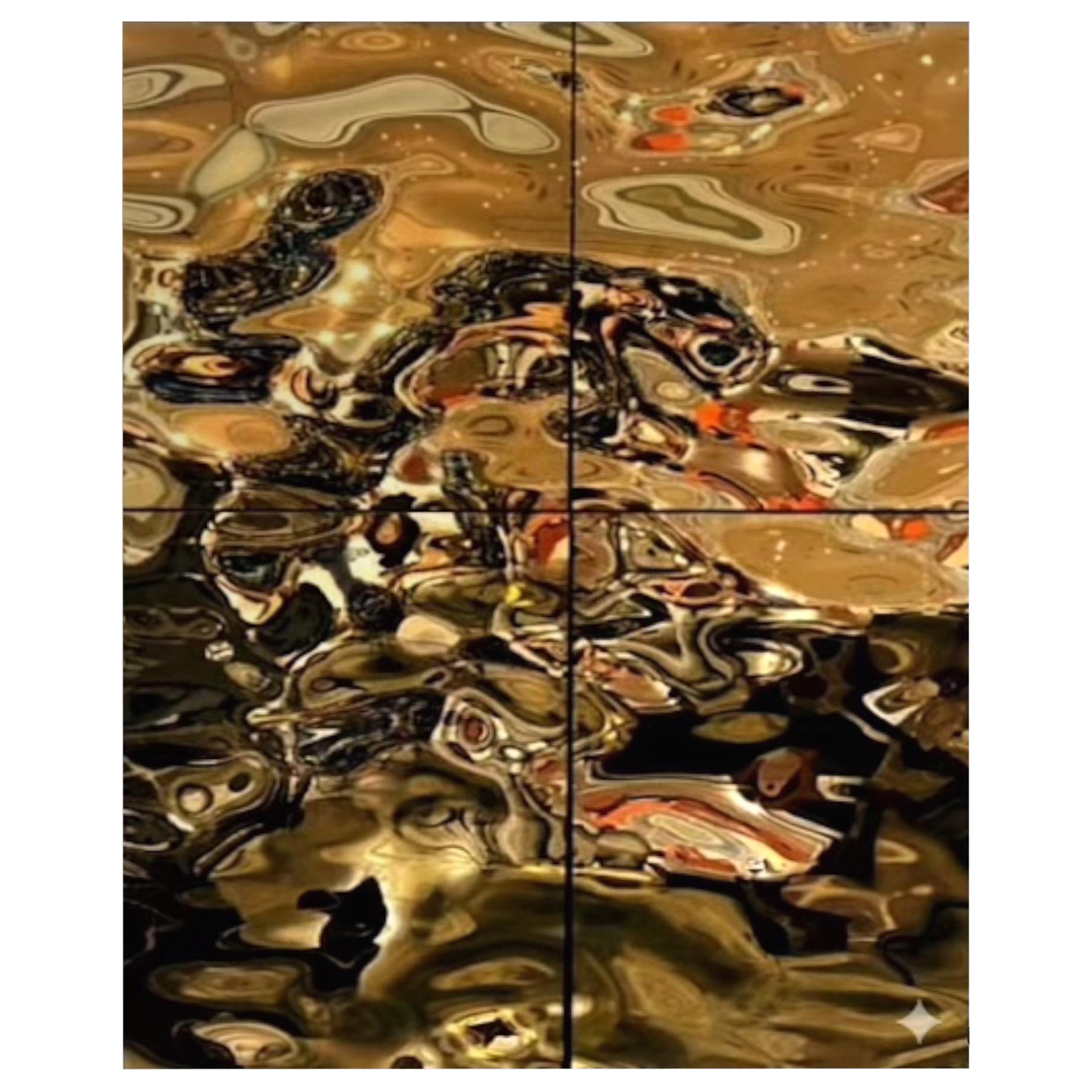 Zeitgenössisch Wanddekoration Aqua High Wave Gold Zusammenstellung von 4 Paneelen