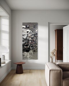 Aqua High Wave Silver Glass Wall Sculpture, Modern Hand-Crafted Art