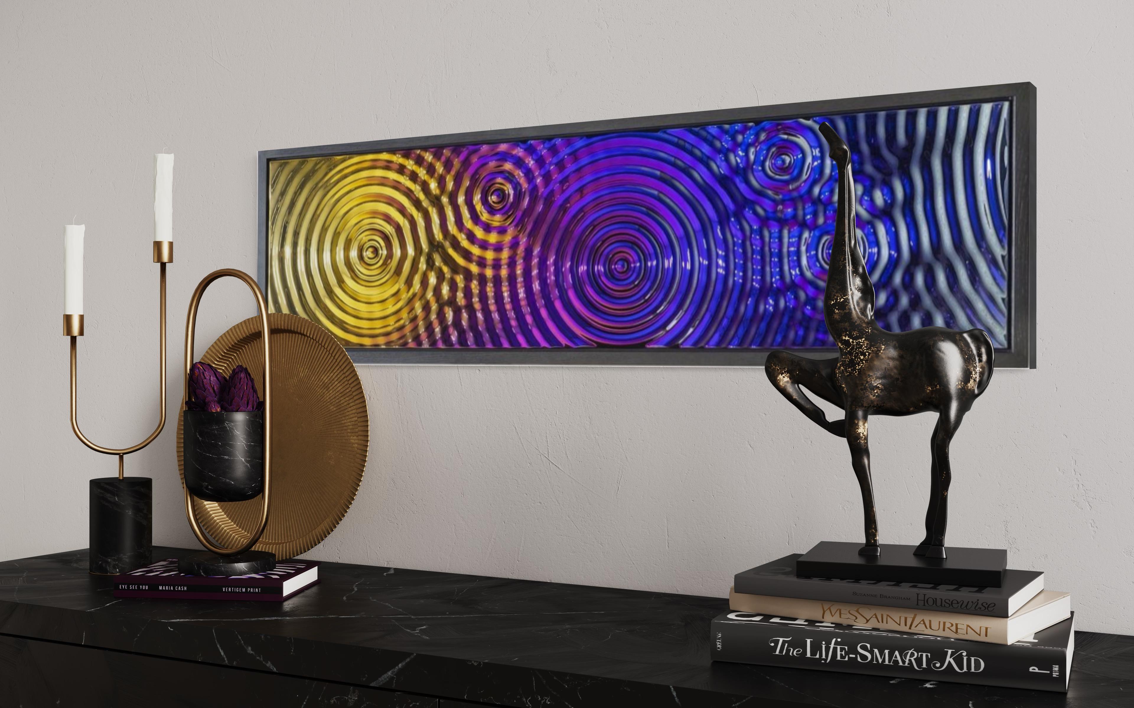 Zeitgenössische Wanddekoration Interference 5 Drops Multicolor Wandbild (Glas) im Angebot