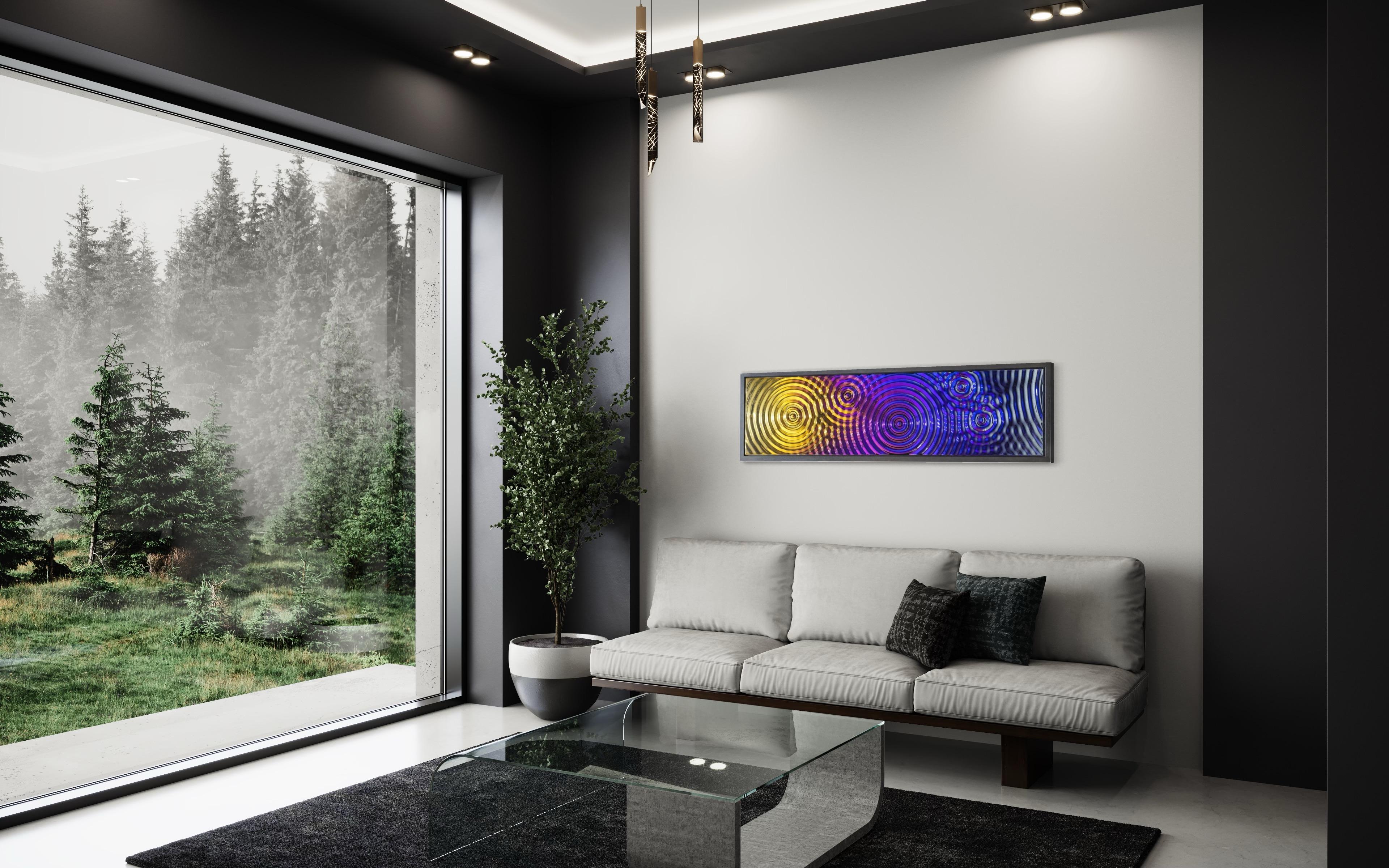 Zeitgenössische Wanddekoration Interference 5 Drops Multicolor Wandbild im Angebot 1