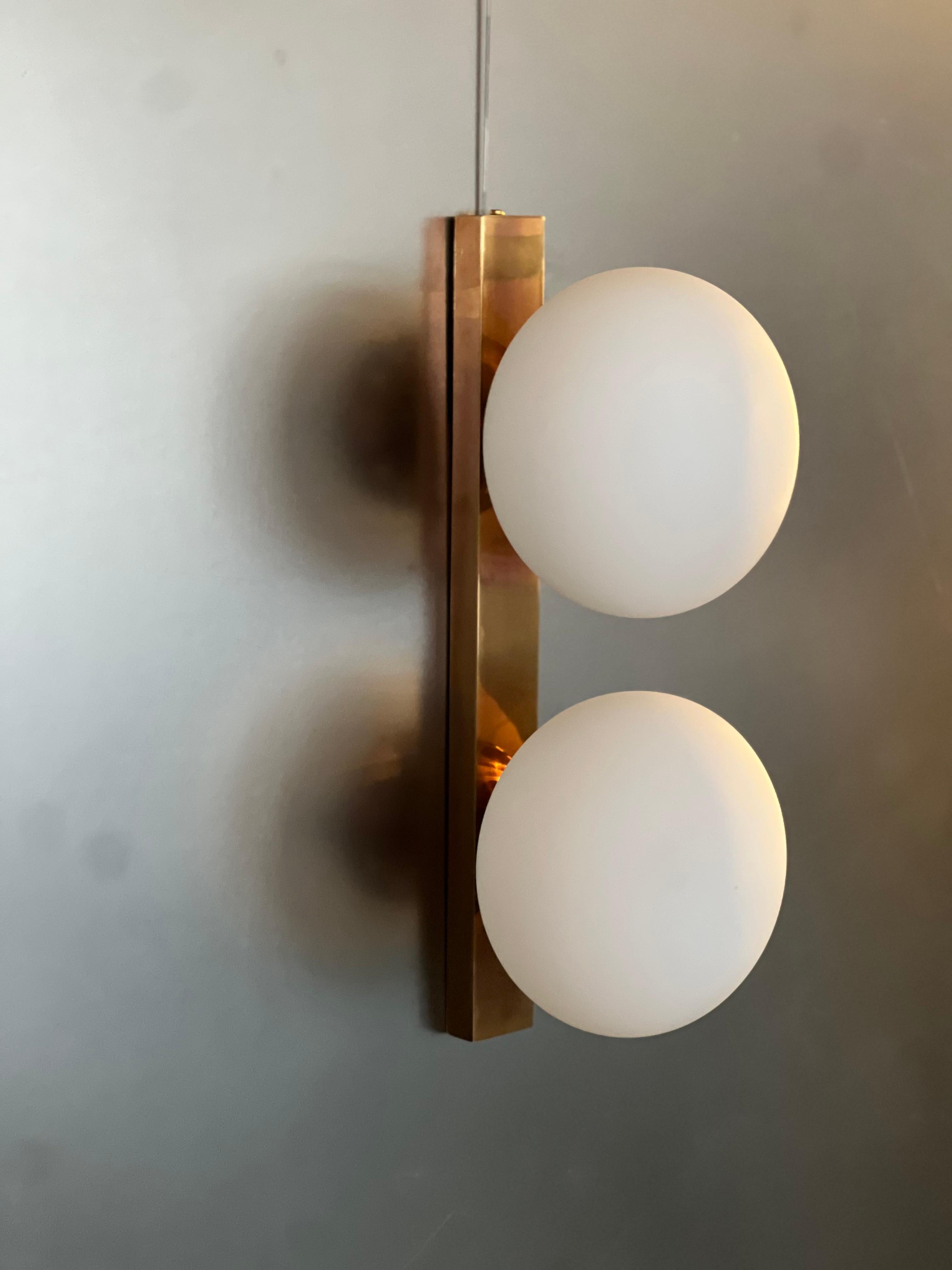 Art Deco Mid Century modern Italian Applique in  Brass and Opaline Glass , Wall Sconce For Sale