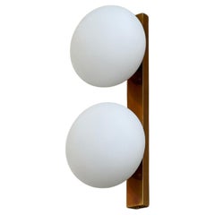 Mid Century modern Italian Applique in  Brass and Opaline Glass , Wall Sconce