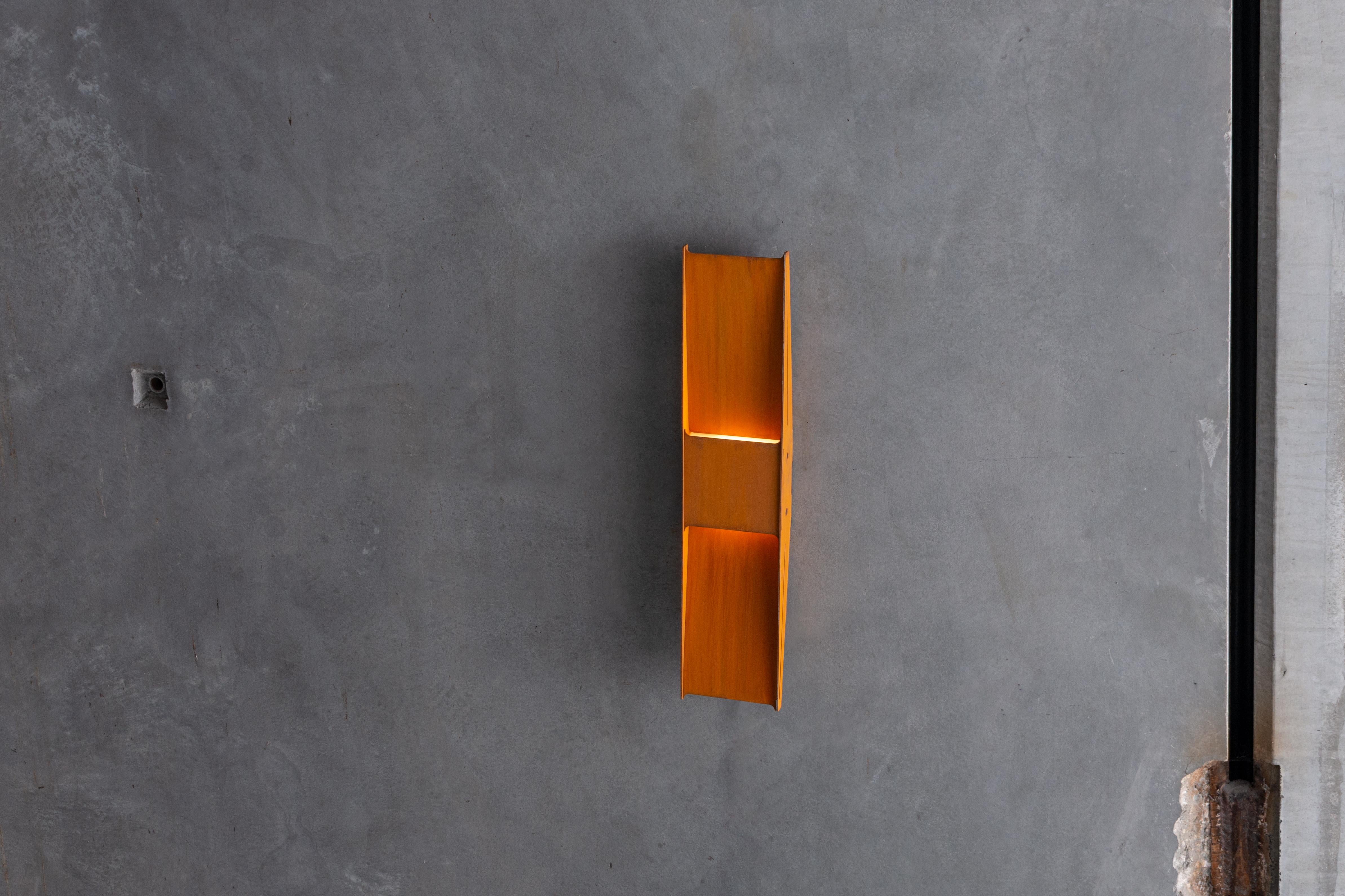Contemporary Wall Lamp 'Vector' by A-N-D, Weathered Steel For Sale 1
