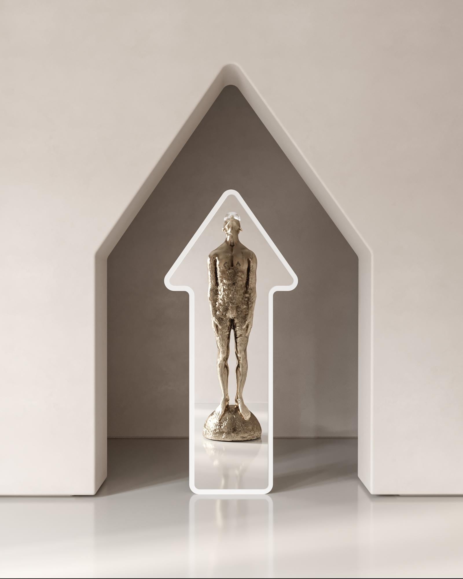 XXIe siècle et contemporain Miroir mural contemporain 'Arrow 07' par Oitoproducts, cadre bleu en vente