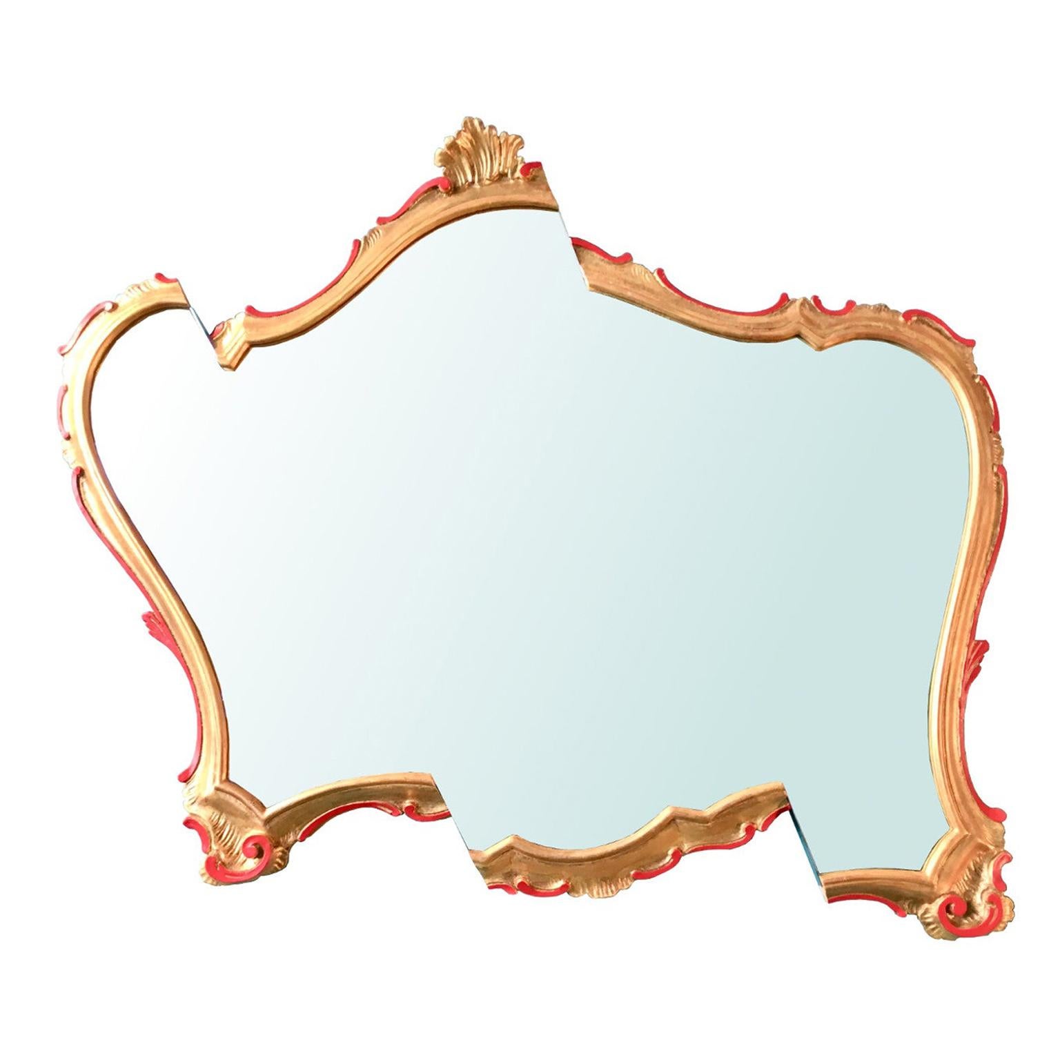 Contemporary One-of-a-kind Sawn Wall Mirror from an Italian Rococo Golden Frame For Sale
